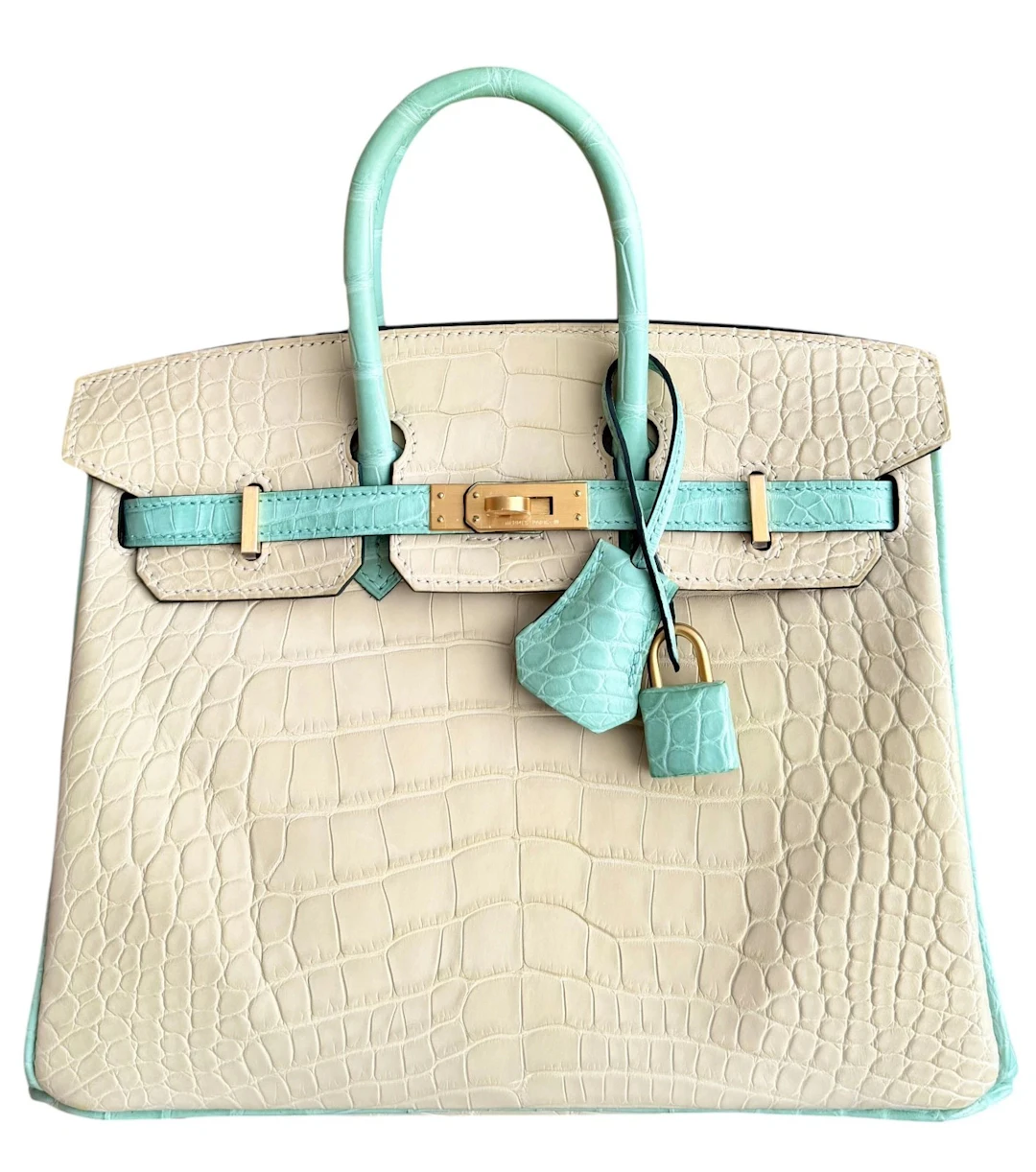 Vanille and Vert D'eau Matte Mississippiensis Alligator HSS Birkin