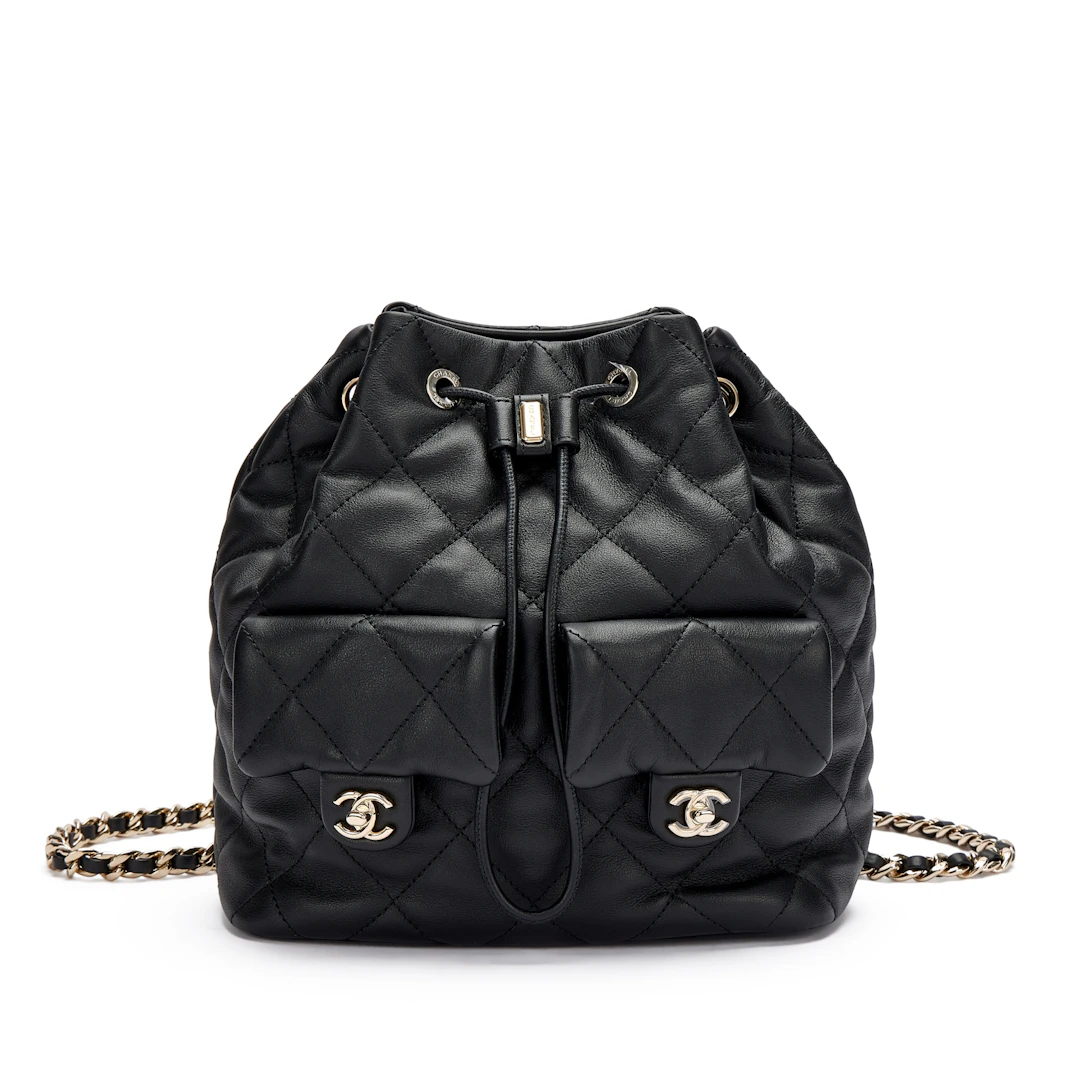Black Quilted Calfskin Backpack Pale Gold Hardware