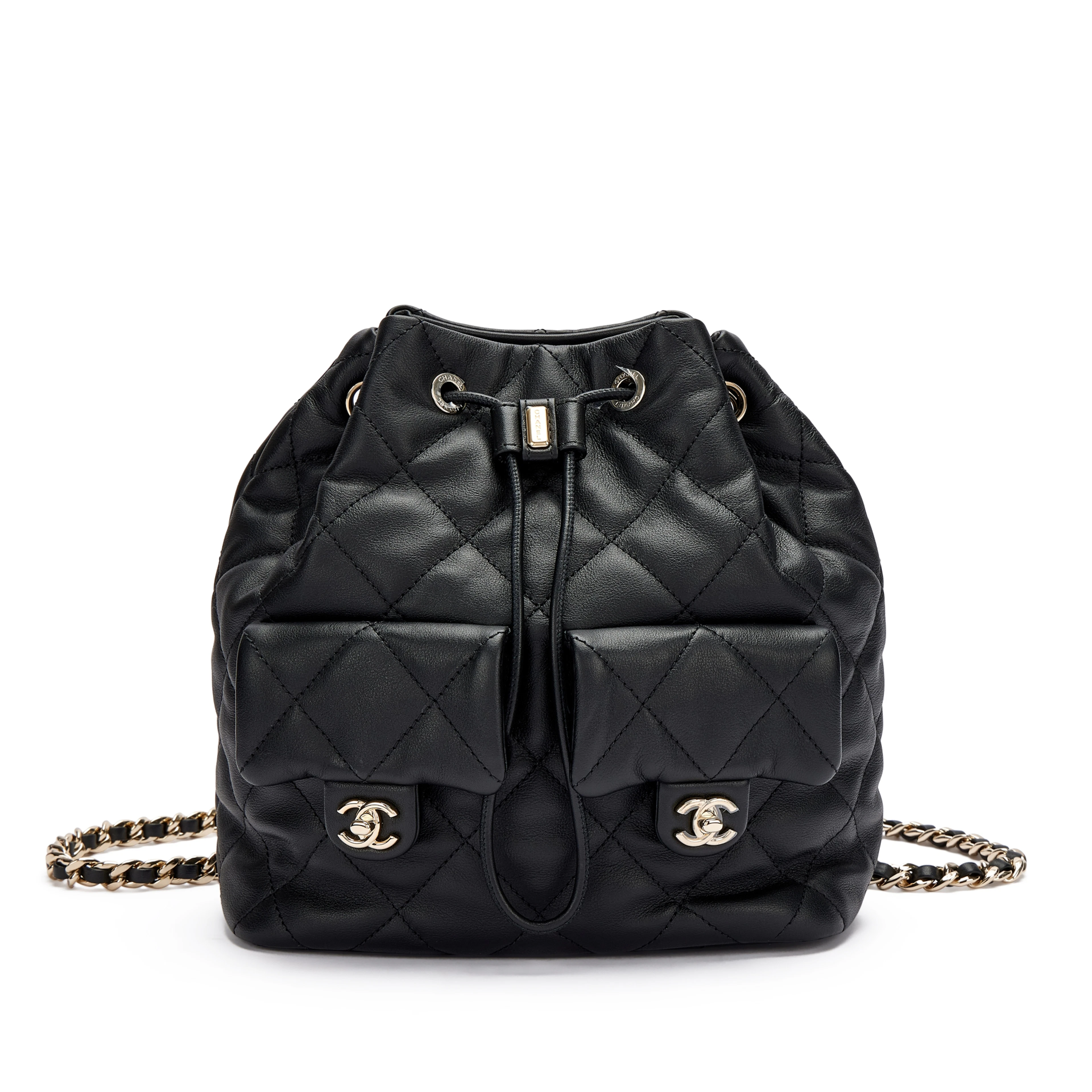 Black Quilted Calfskin Backpack Pale Gold Hardware