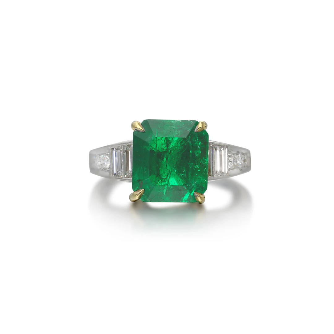 Platinum, Gold, 4.07ct Colombian Emerald and Diamond Ring