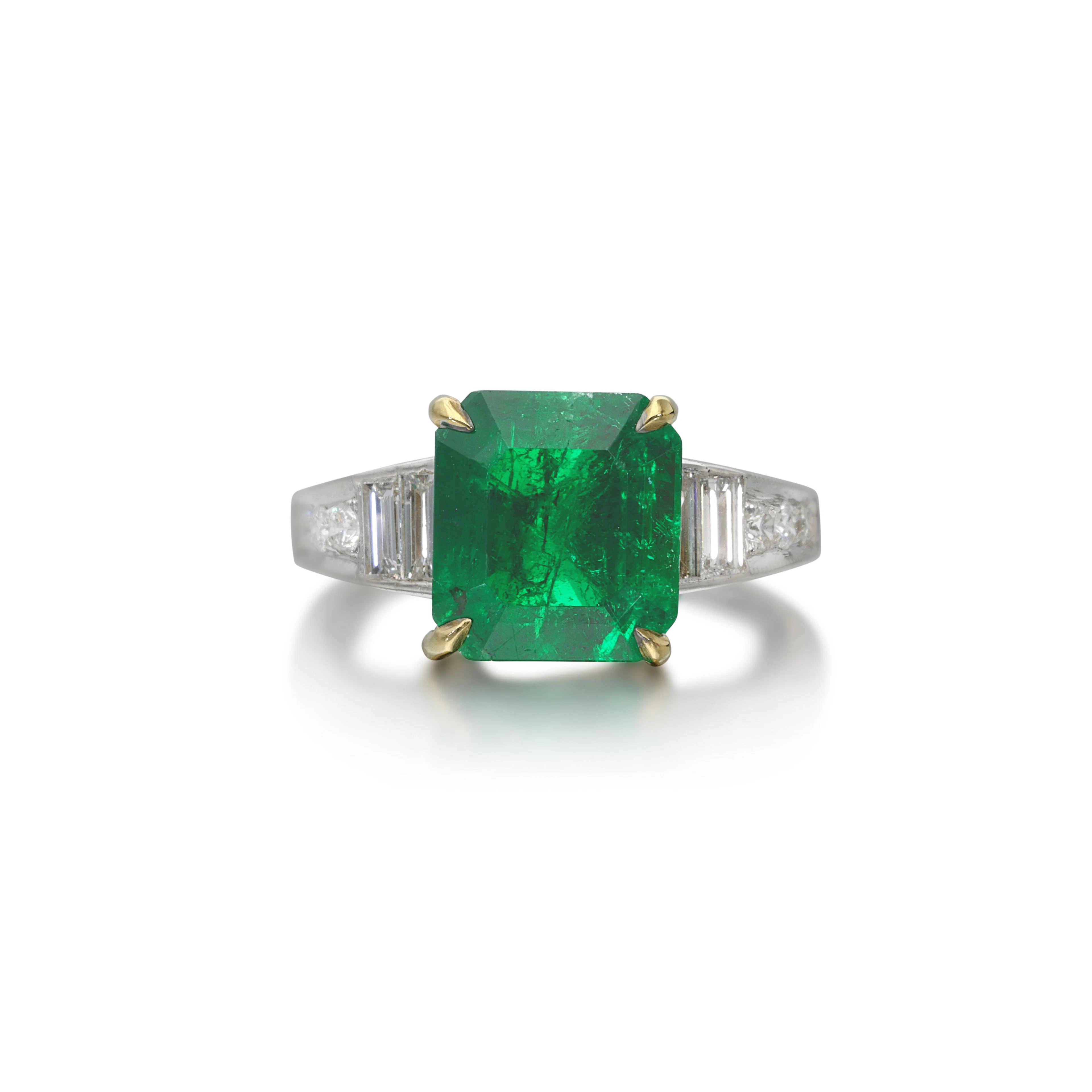 Platinum, Gold, 4.07ct Colombian Emerald and Diamond Ring