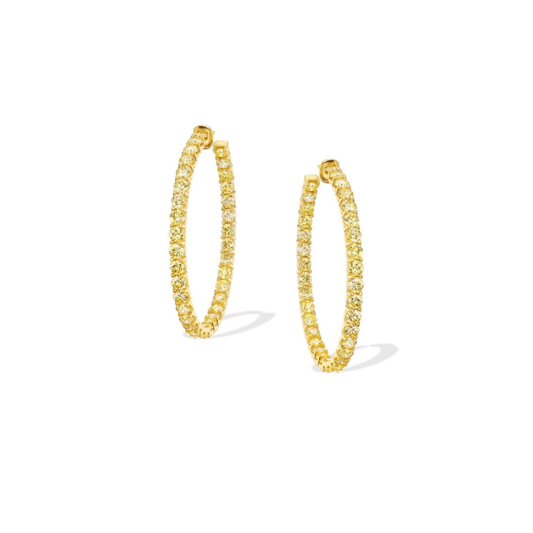 Gold and 12.55ct Fancy Intense Yellow, Fancy Vivid Yellow Diamond Hoop Earrings