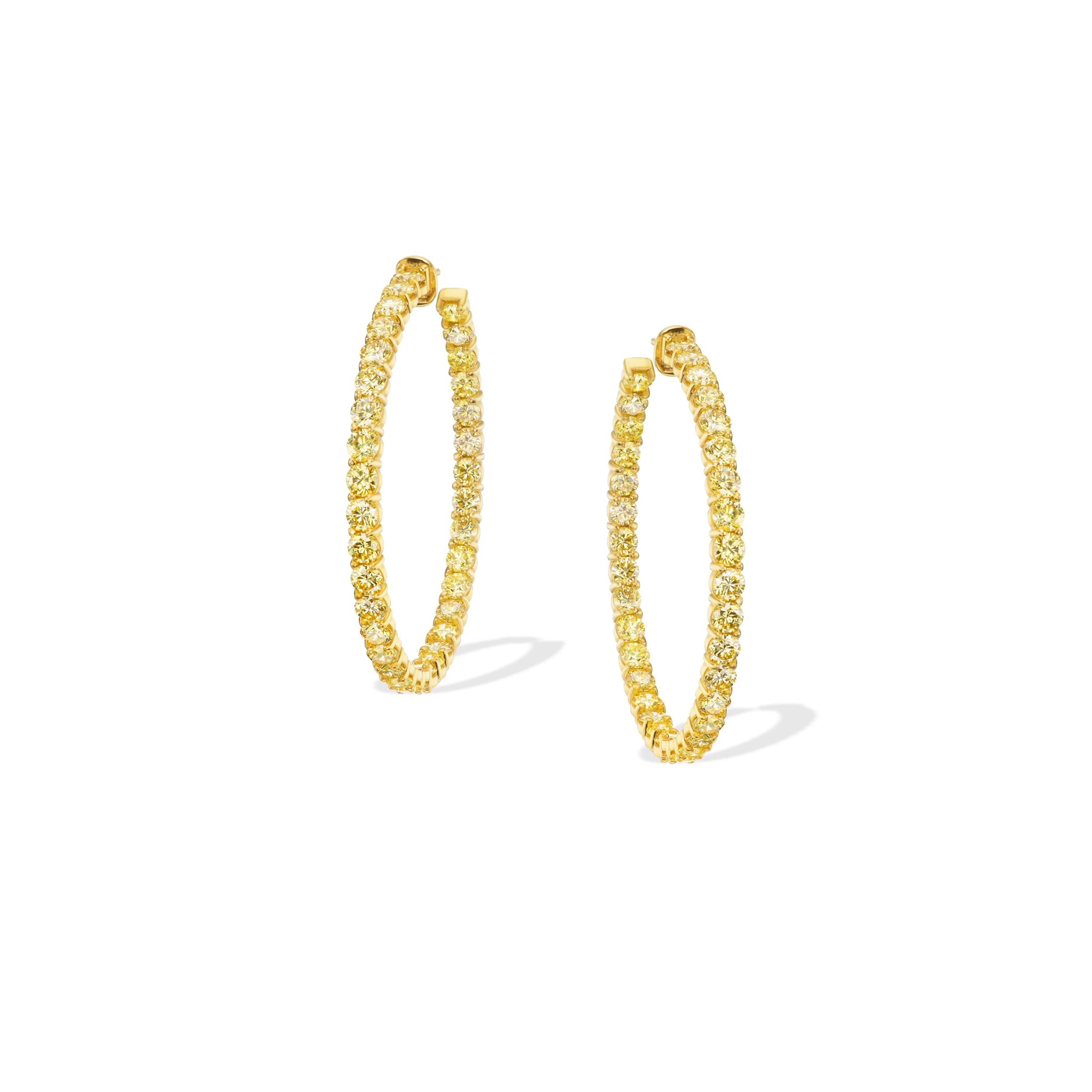 Gold and 12.55ct Fancy Intense Yellow, Fancy Vivid Yellow Diamond Hoop Earrings