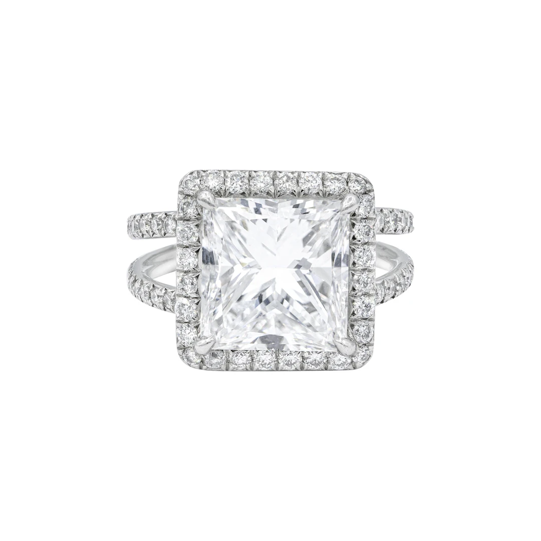 Platinum, 5.09ct Princess Cut Diamond and Diamond Engagement Ring
