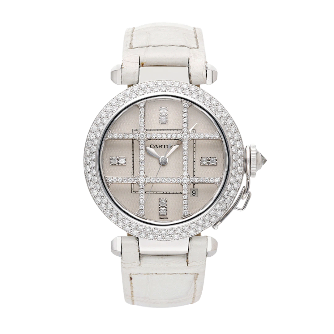 Pasha de Cartier (Reference 2358). A 38mm white gold diamond-set automatic