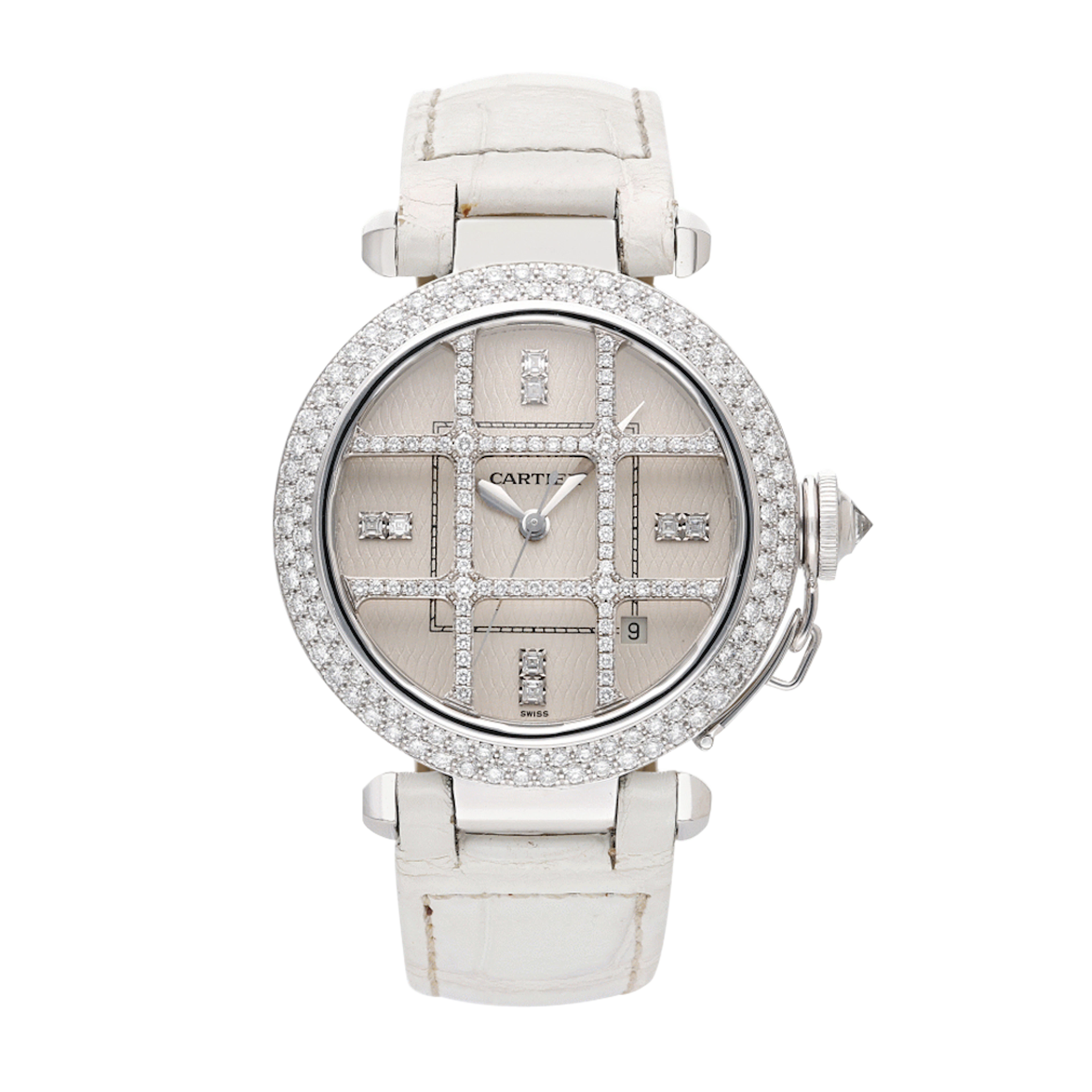 Pasha de Cartier (Reference 2358). A 38mm white gold diamond-set automatic