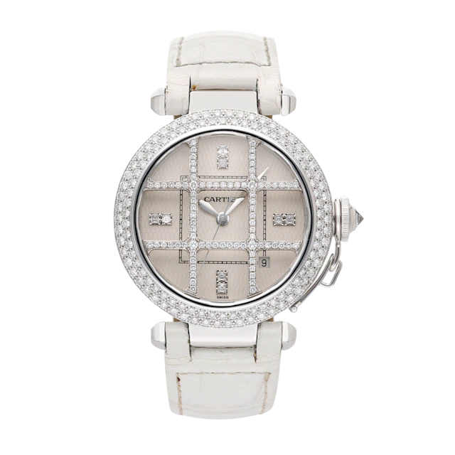 Pasha de Cartier (Reference 2358). A 38mm white gold diamond-set automatic