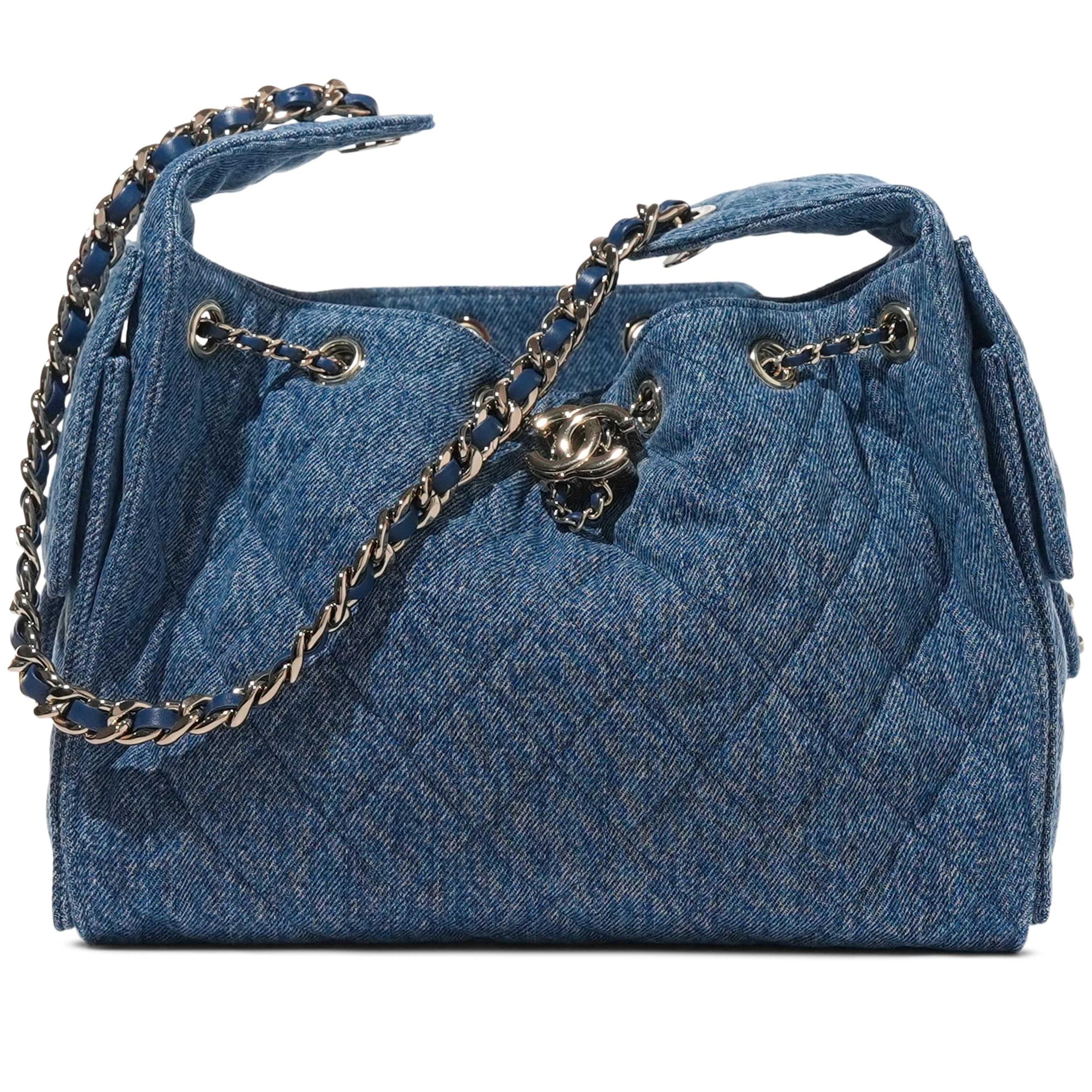 Blue Quilted Denim Small Chanel 25 Gold Hardware