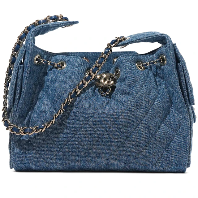 Blue Quilted Denim Small Chanel 25 Gold Hardware
