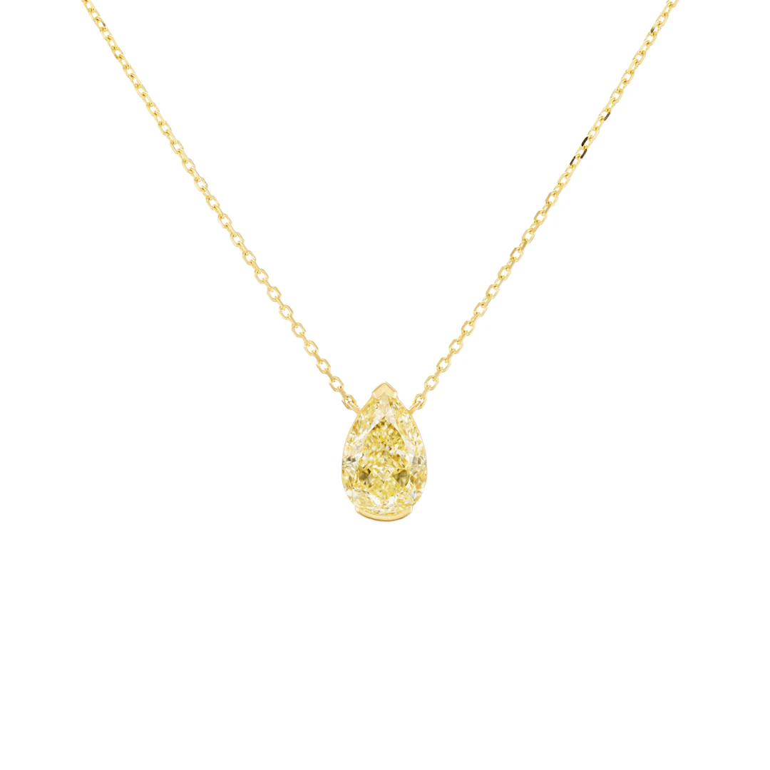 Gold and 4.10ct Pear Shape Fancy Light Yellow Diamond Pendant Necklace