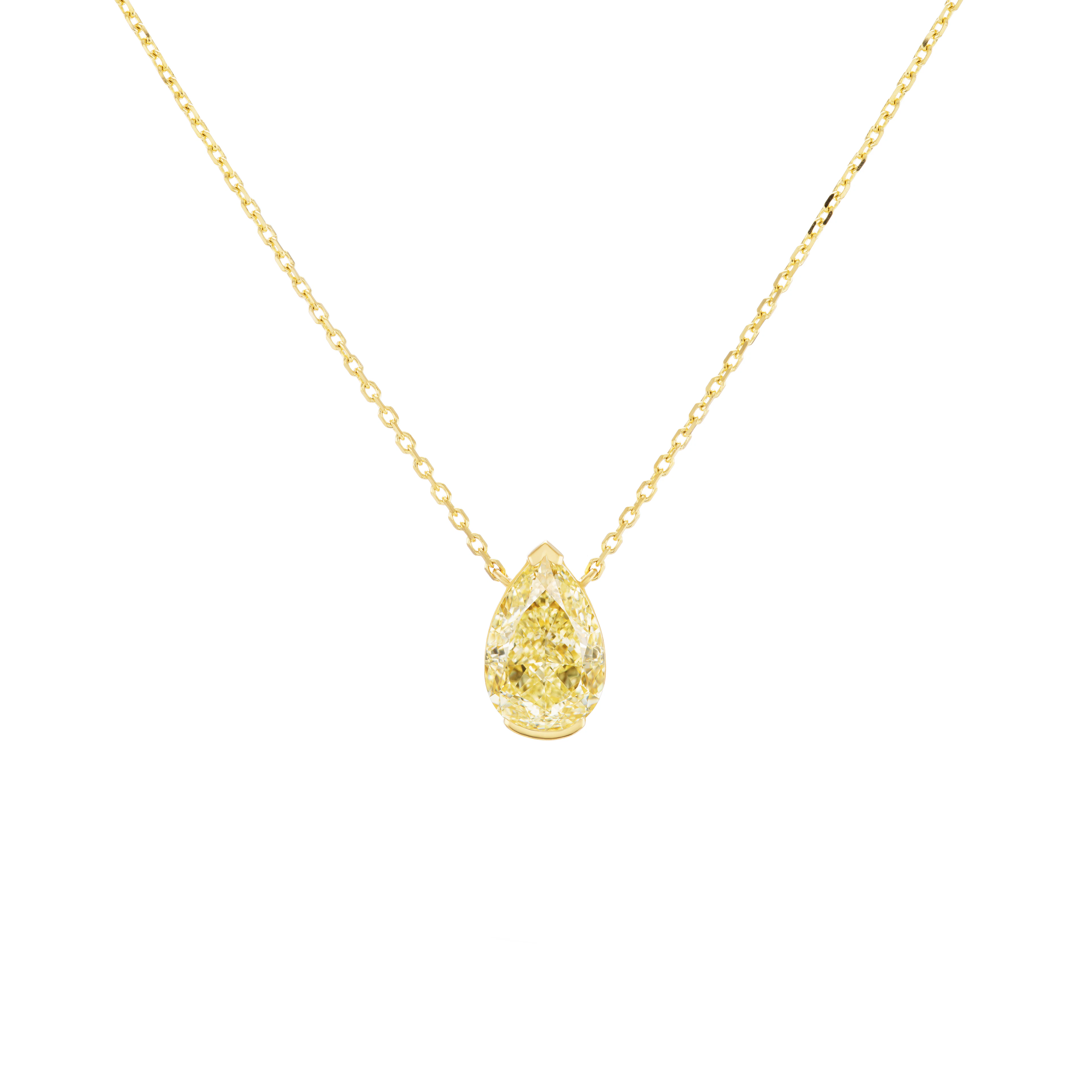 Gold and 4.10ct Pear Shape Fancy Light Yellow Diamond Pendant Necklace