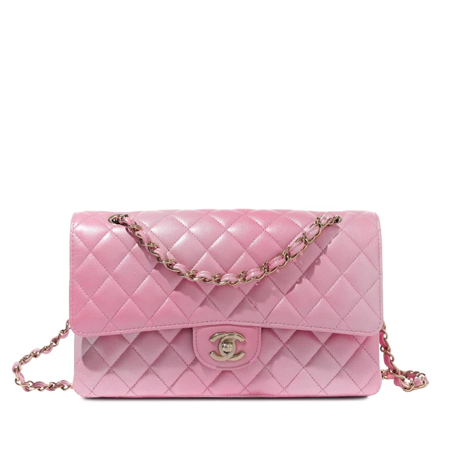 Pink Quilted Lambskin Medium Timeless Double Flap Gold Hardware