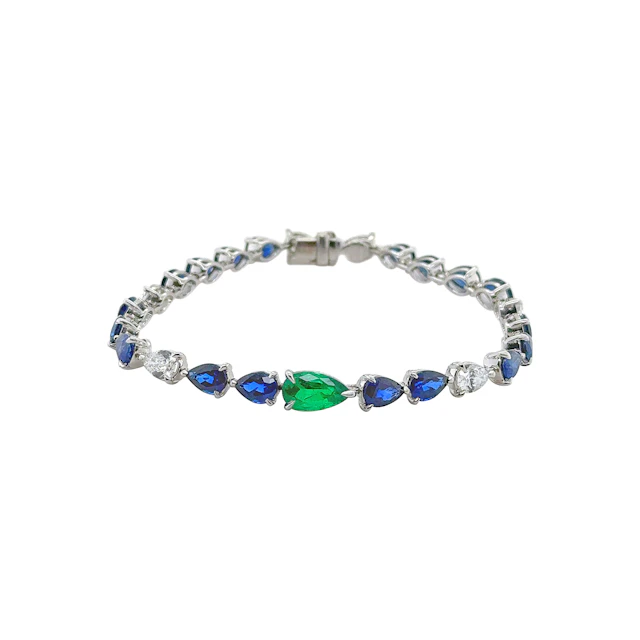 White Gold, 1.10ct Colombian Emerald, Sapphire and Diamond Bracelet