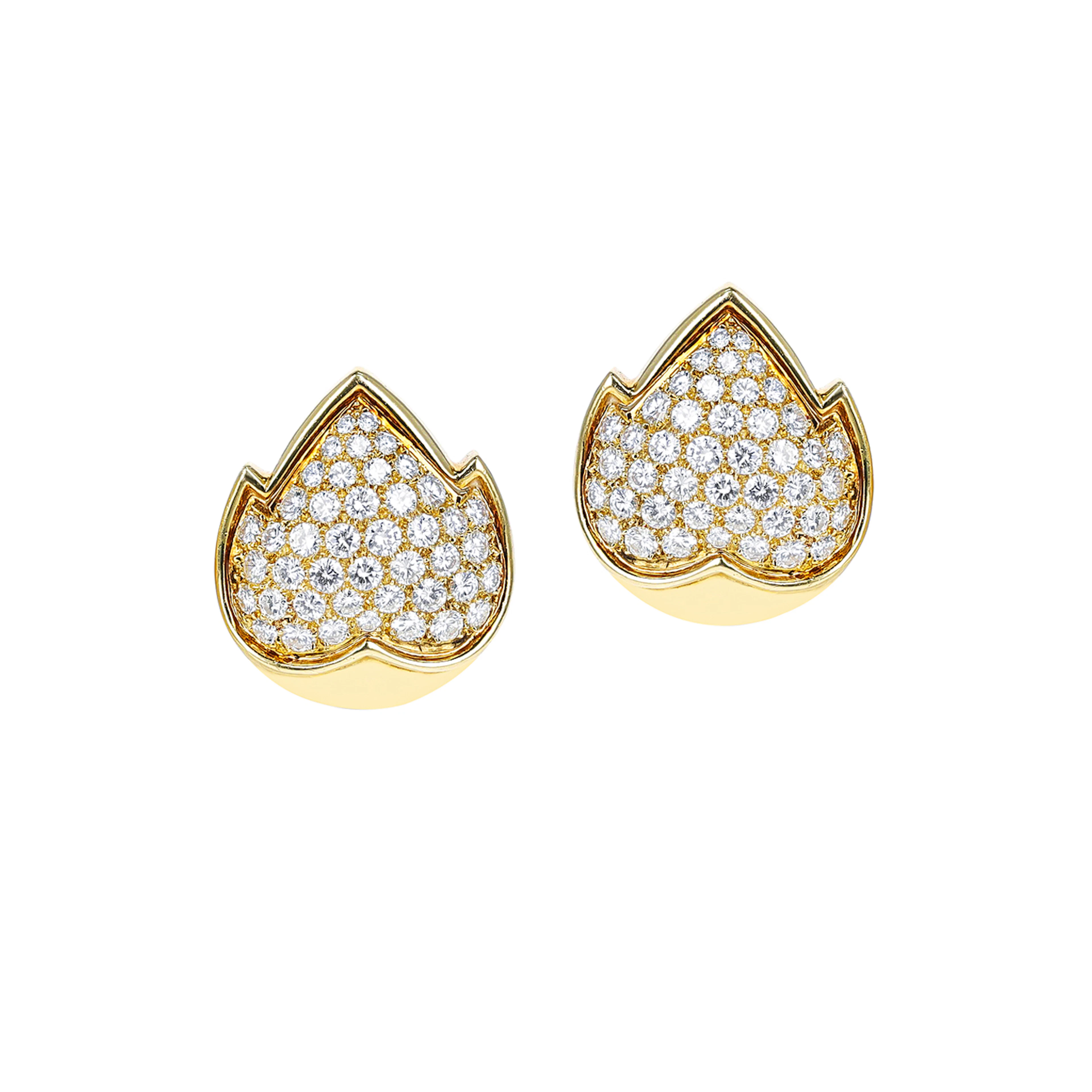 Gold and Diamond Leaf Earclips