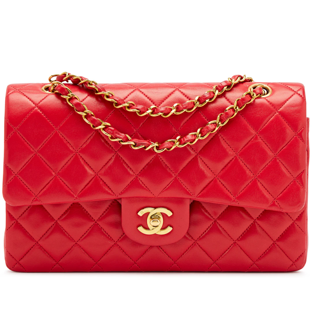 Vintage Lipstick Red Quilted Lambskin Classic Medium Double Flap Bag