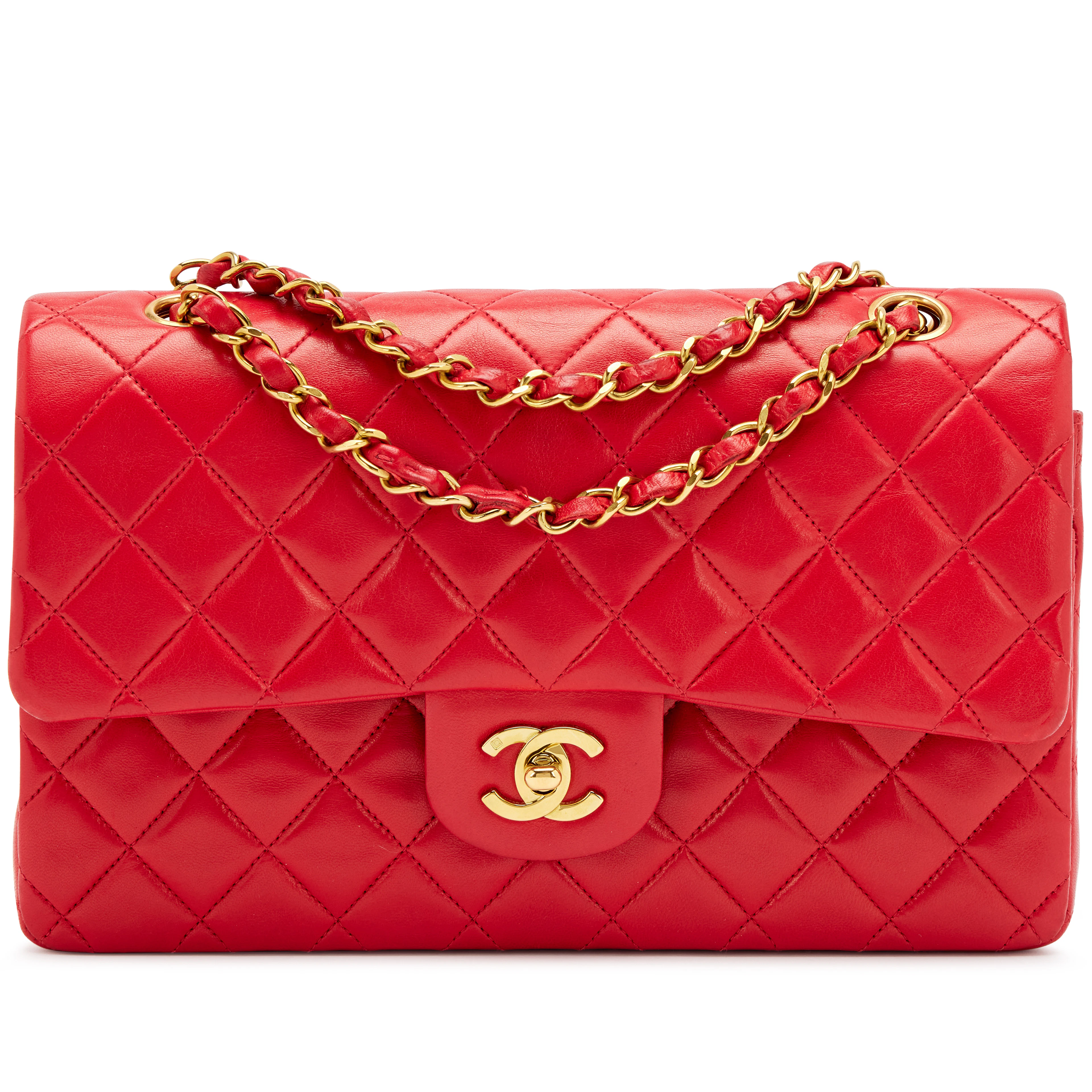 Vintage Lipstick Red Quilted Lambskin Classic Medium Double Flap Bag