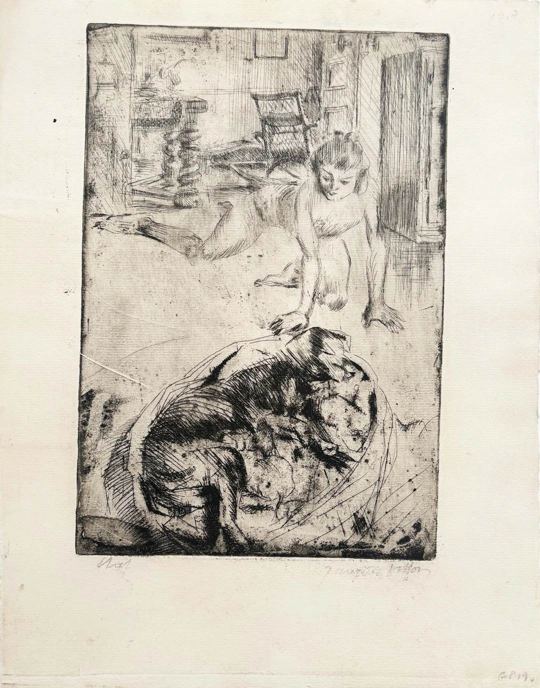 Minne Playing with a Dog in a Basket | Minne Jouant avec un Chien