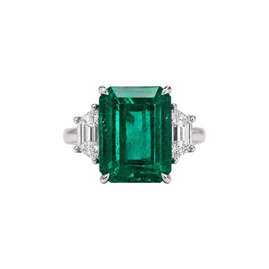 Platinum, 6.12ct Zambian Emerald and Diamond Ring