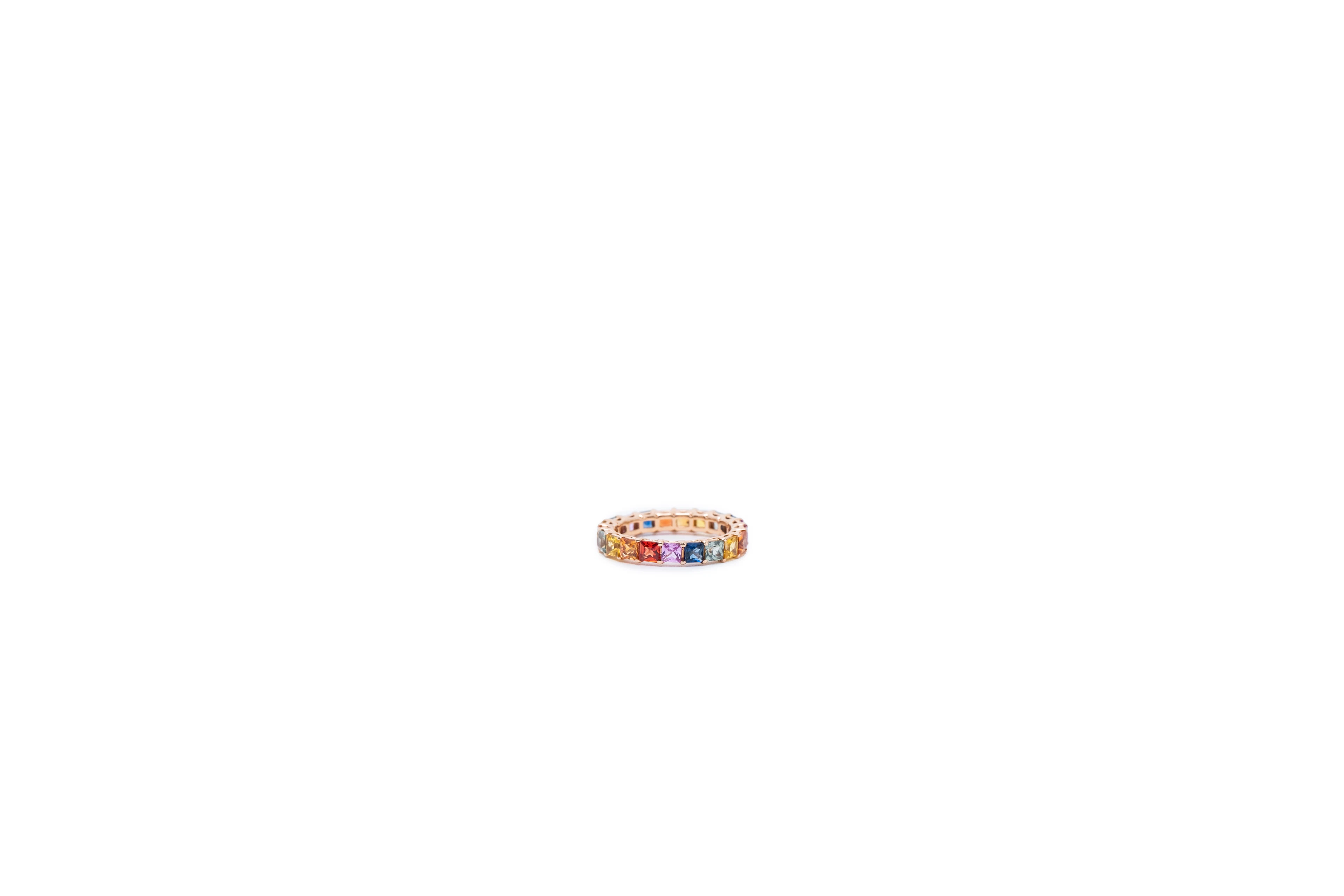 Princess-Cut “Rainbow” Sapphire Ring