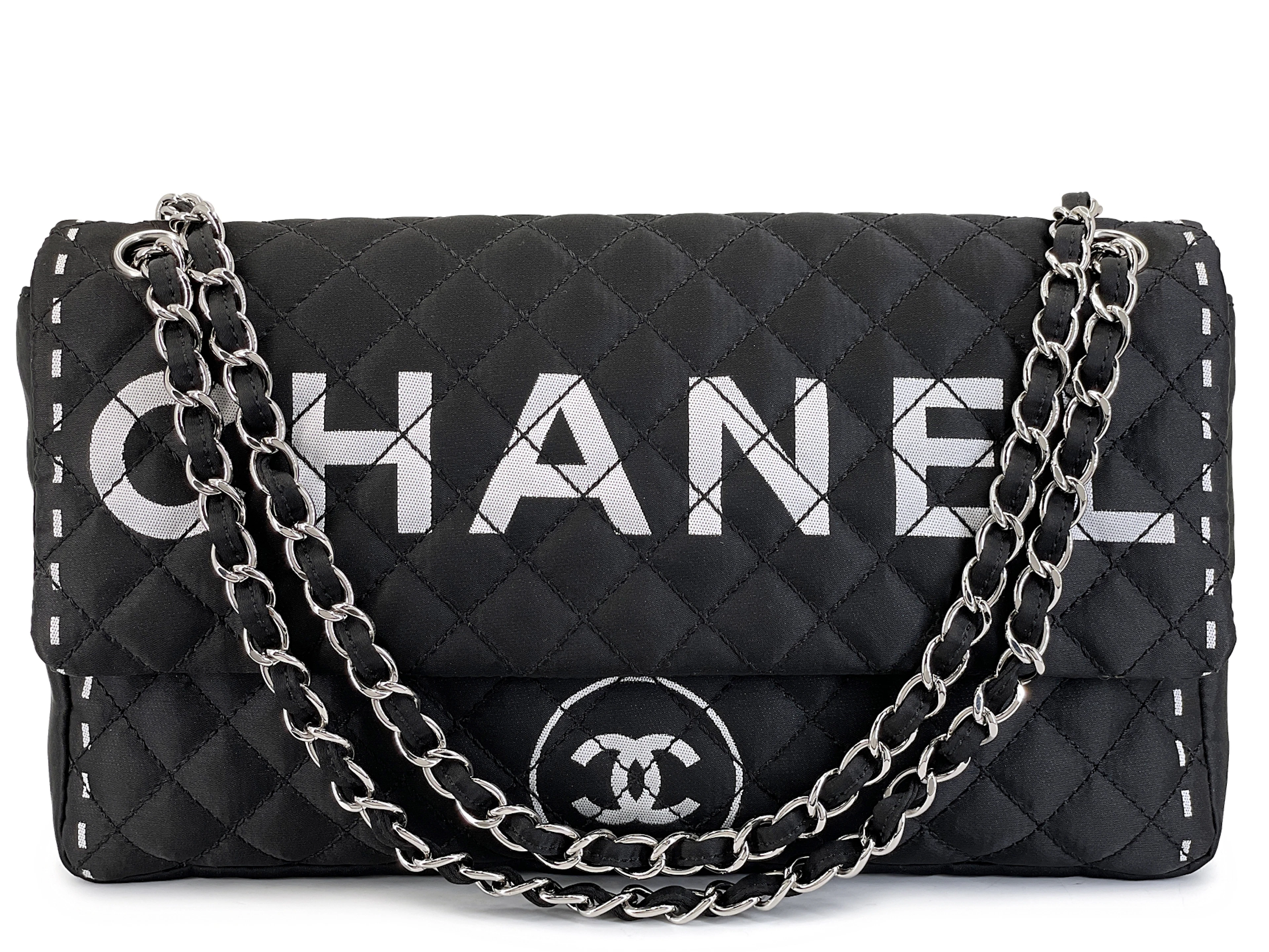 Black and White Quilted Nylon Printed Logomania Flap Bag Silver Hardware, 2008