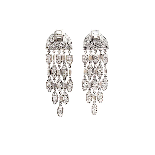 Vintage White Gold and Diamond Dangle Earrings