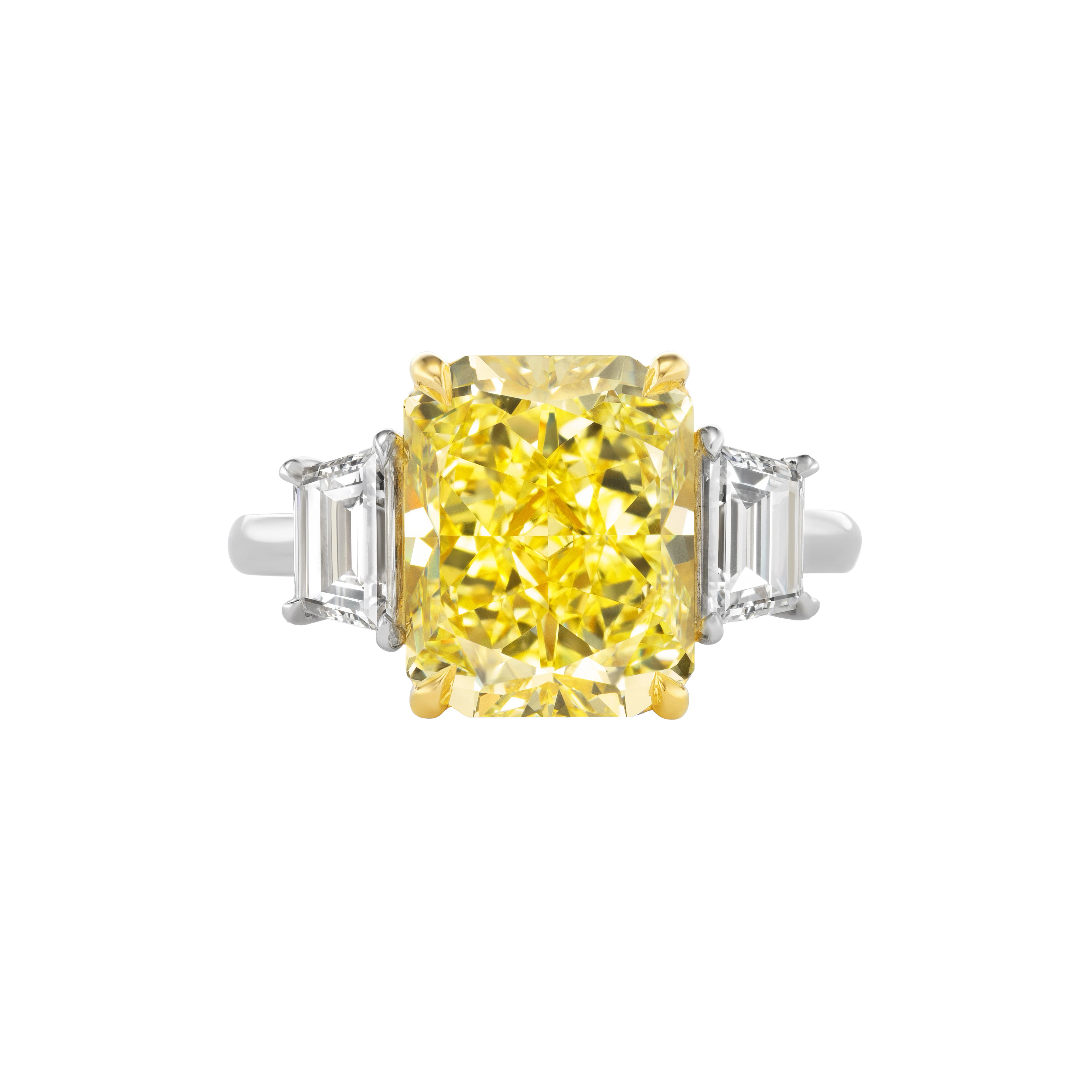 Platinum, Gold, 5.01ct Radiant Cut Fancy Intense Yellow Diamond and