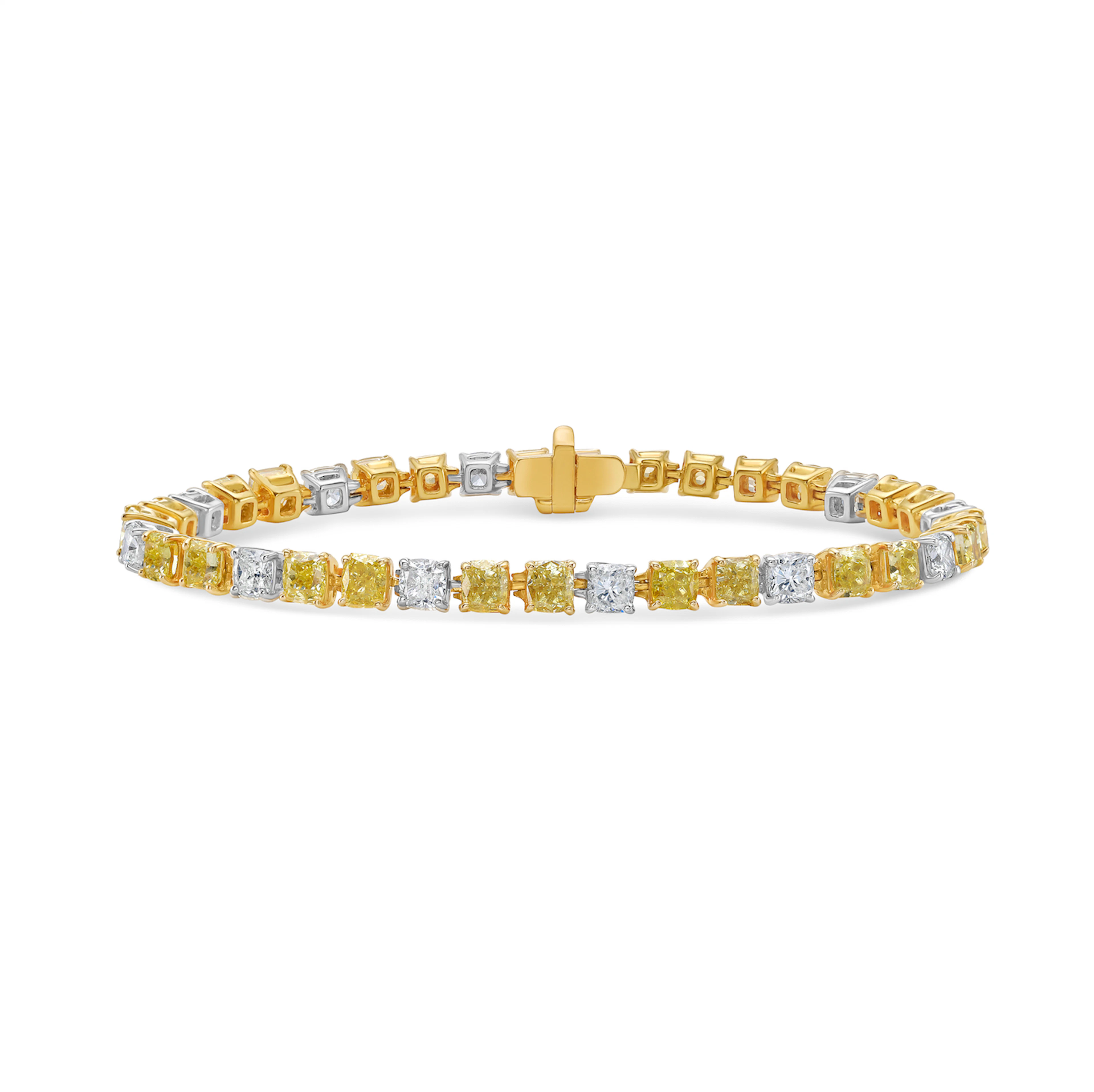 White Gold, Gold, 8.60ctw Cushion Cut Yellow Diamond and Diamond Tennis