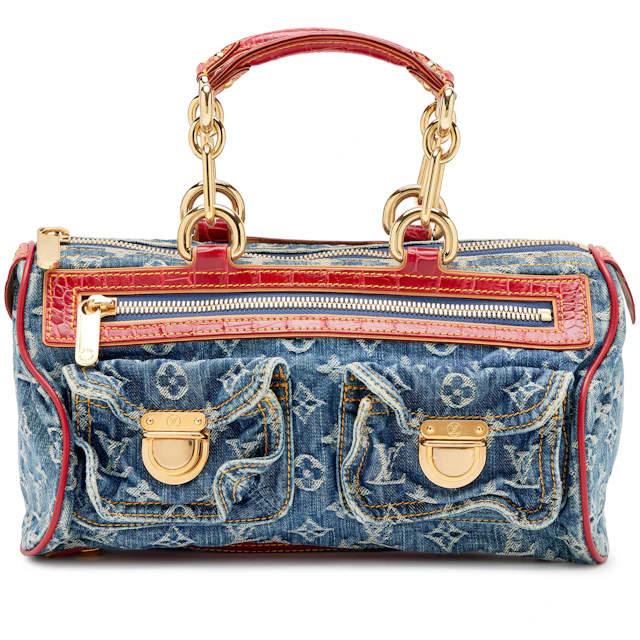 Blue Monogram Denim and Red Alligator Neo Speedy Bag Gold Hardware, 2005