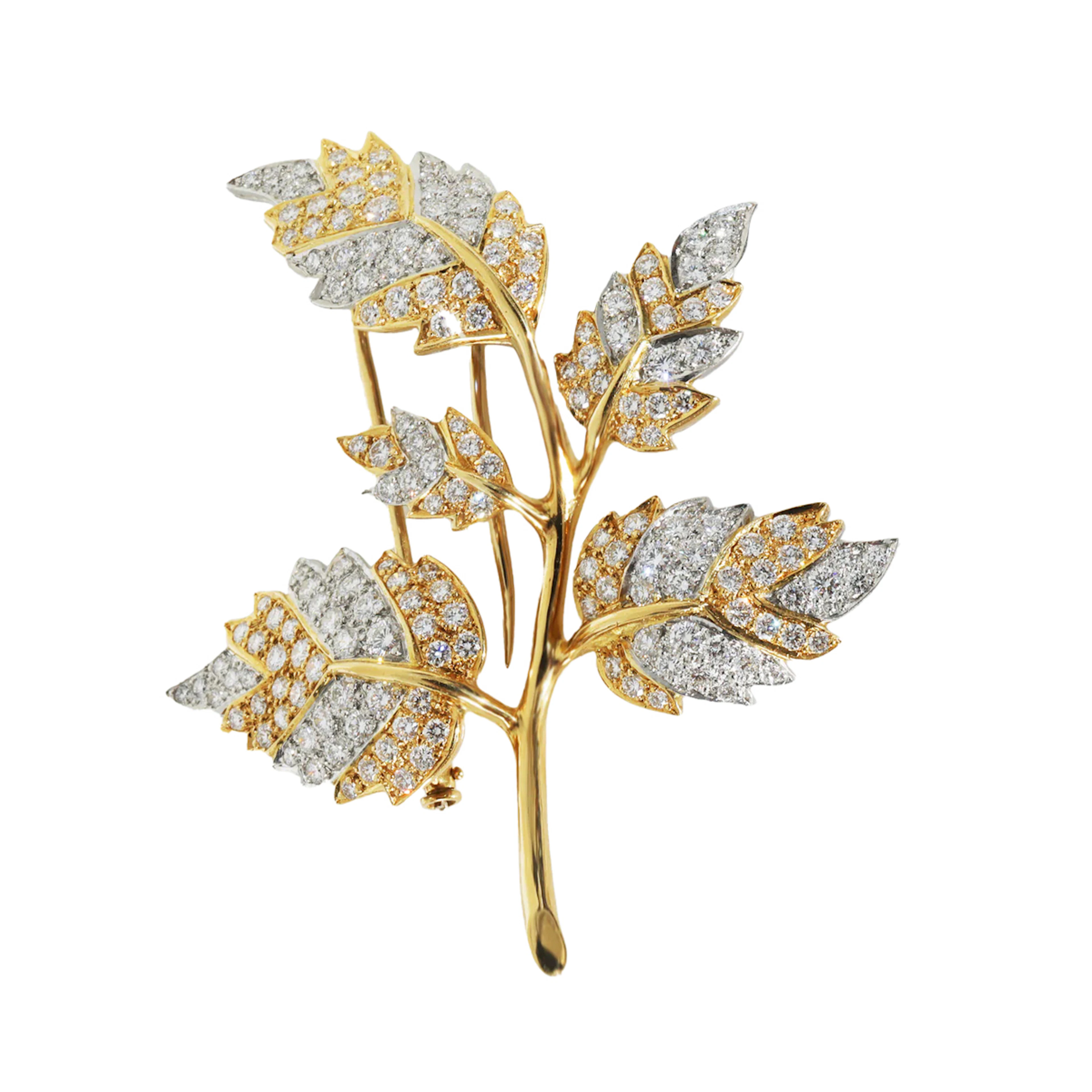 Gold, Platinum and Diamond 5 Leaf Brooch