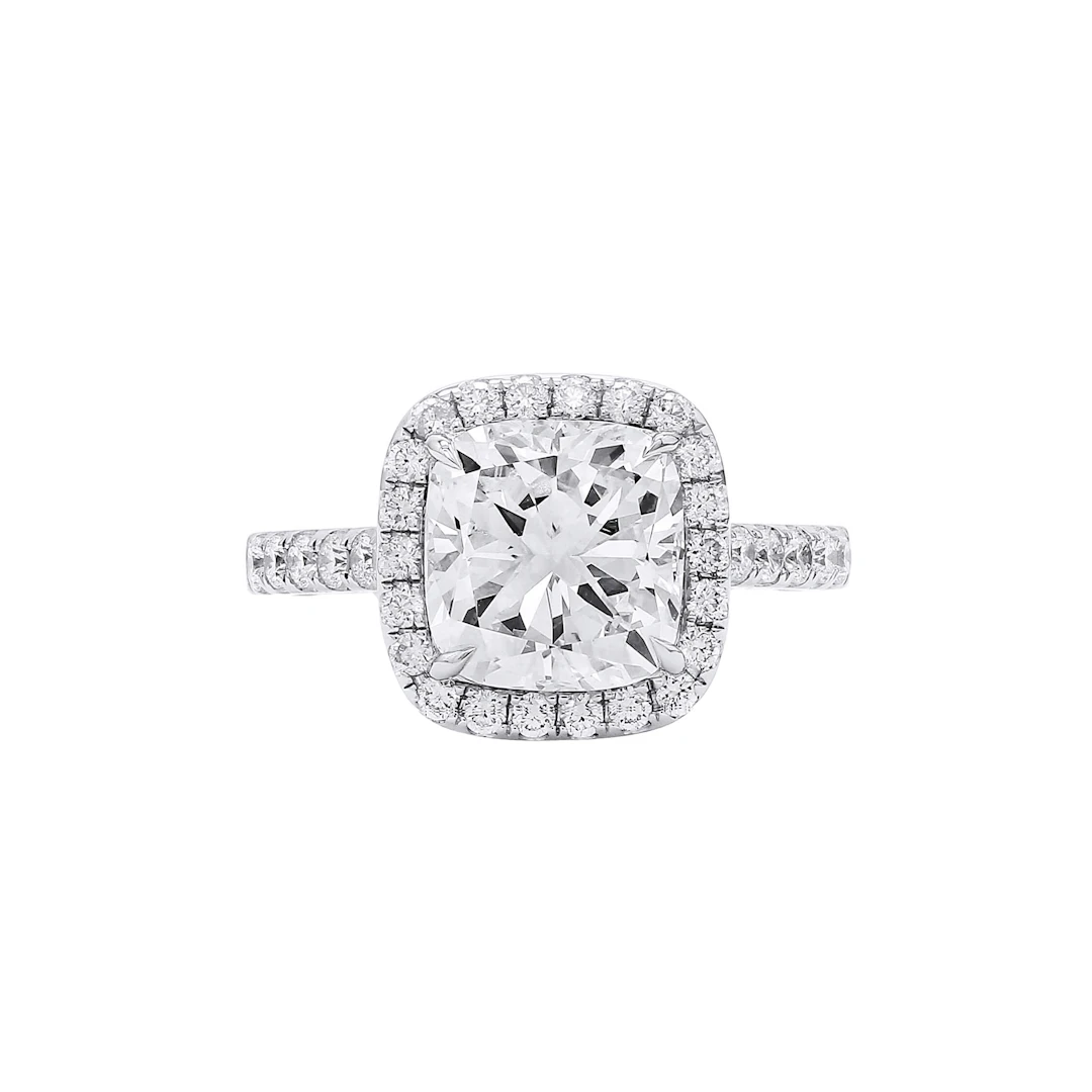 White Gold, 3.01ct Cushion Cut Diamond and Diamond Engagement Ring
