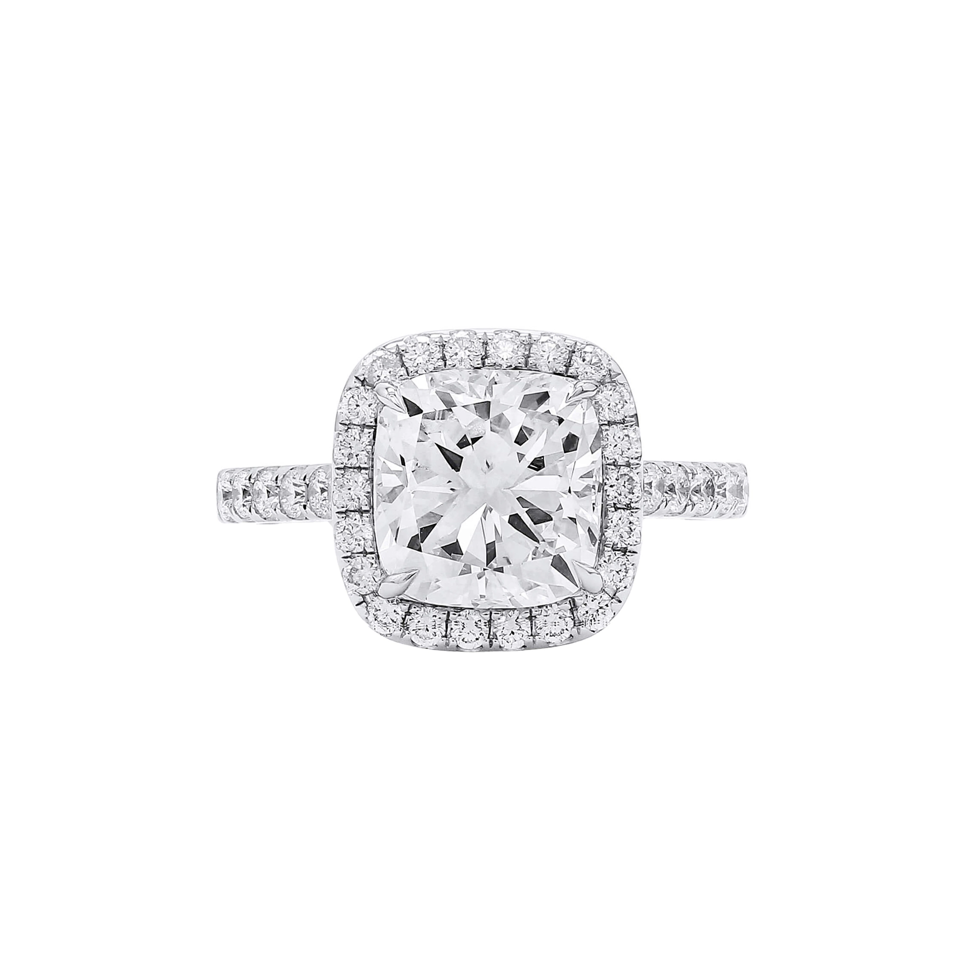 White Gold, 3.01ct Cushion Cut Diamond and Diamond Engagement Ring