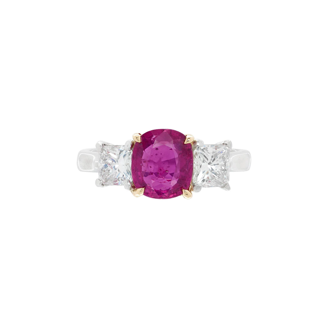 Platinum, Gold, 1.70ct Mozambique Ruby and Diamond Ring