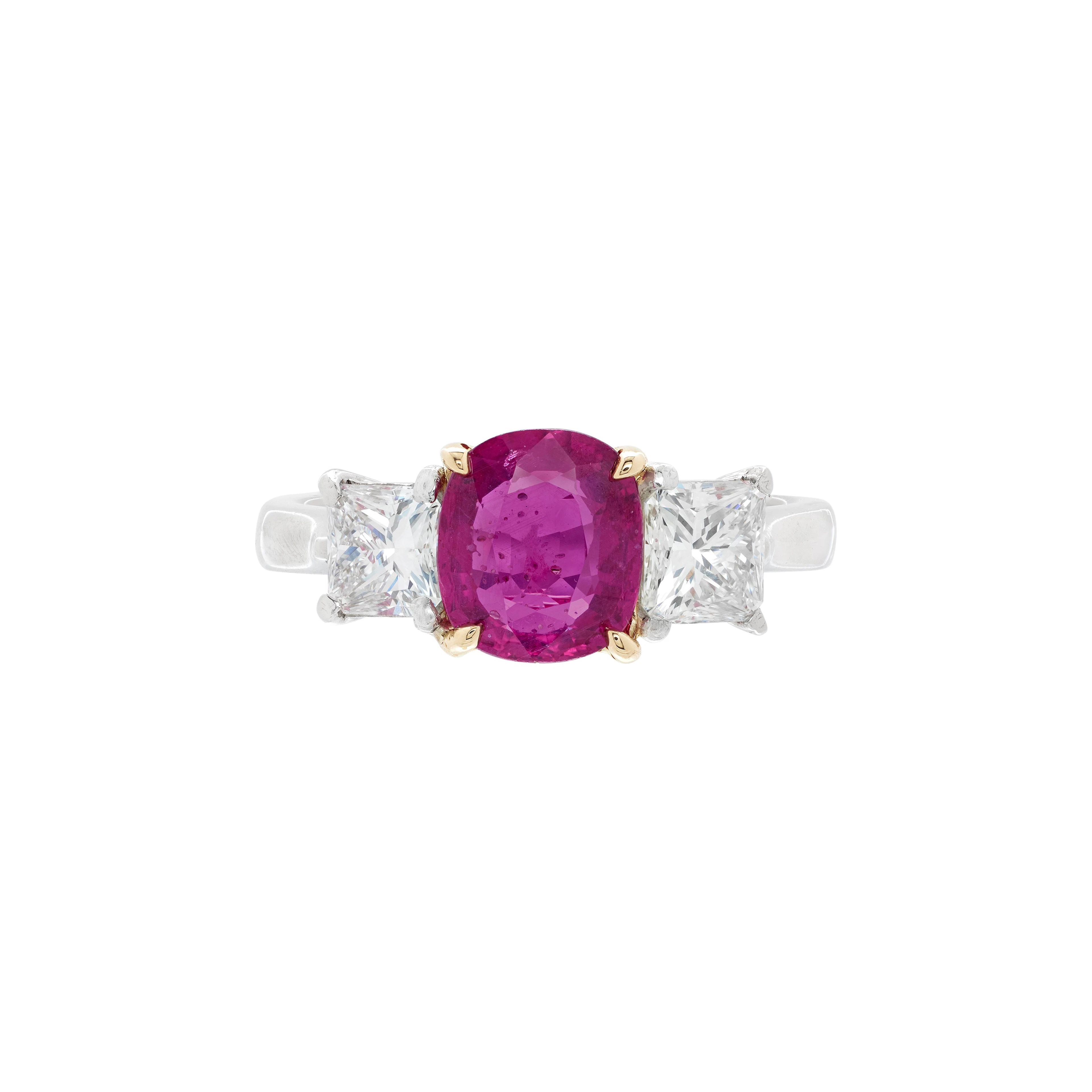 Platinum, Gold, 1.70ct Mozambique Ruby and Diamond Ring