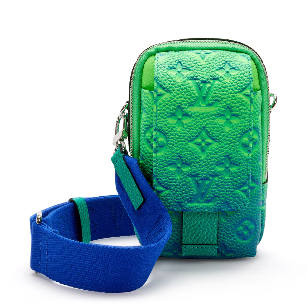Virgil Abloh Blue & Green Monogram Illusion Leather Flat Double Phone
