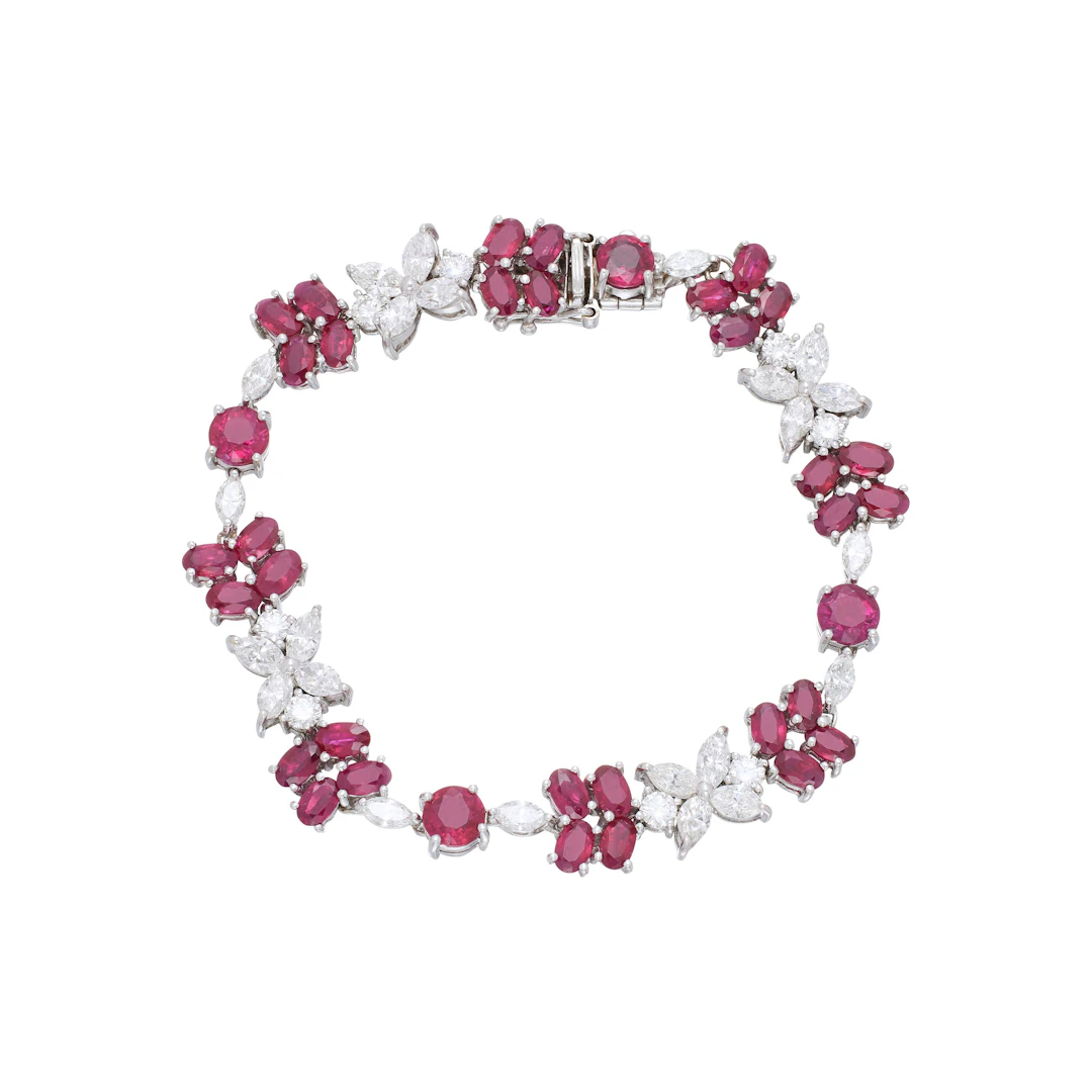 White Gold, 14.00ctw Burmese Pigeon's Blood Ruby and Diamond Bracelet
