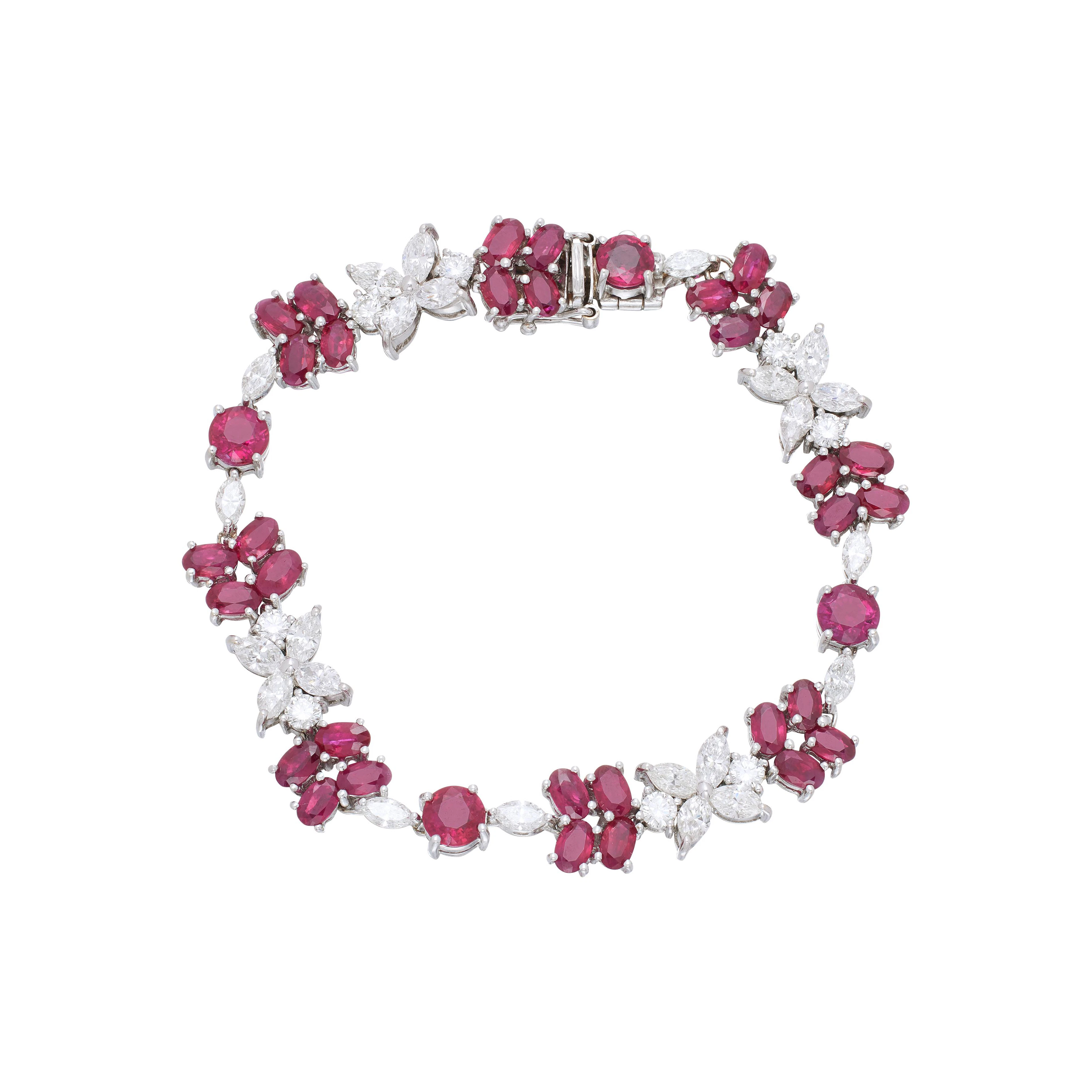 White Gold, 14.00ctw Burmese Pigeon's Blood Ruby and Diamond Bracelet