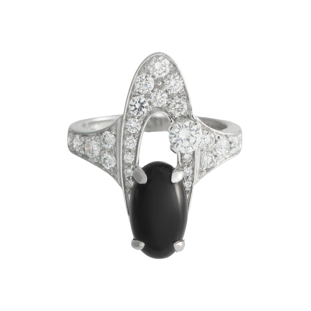 White Gold, Onyx and Diamond Elysia Ring