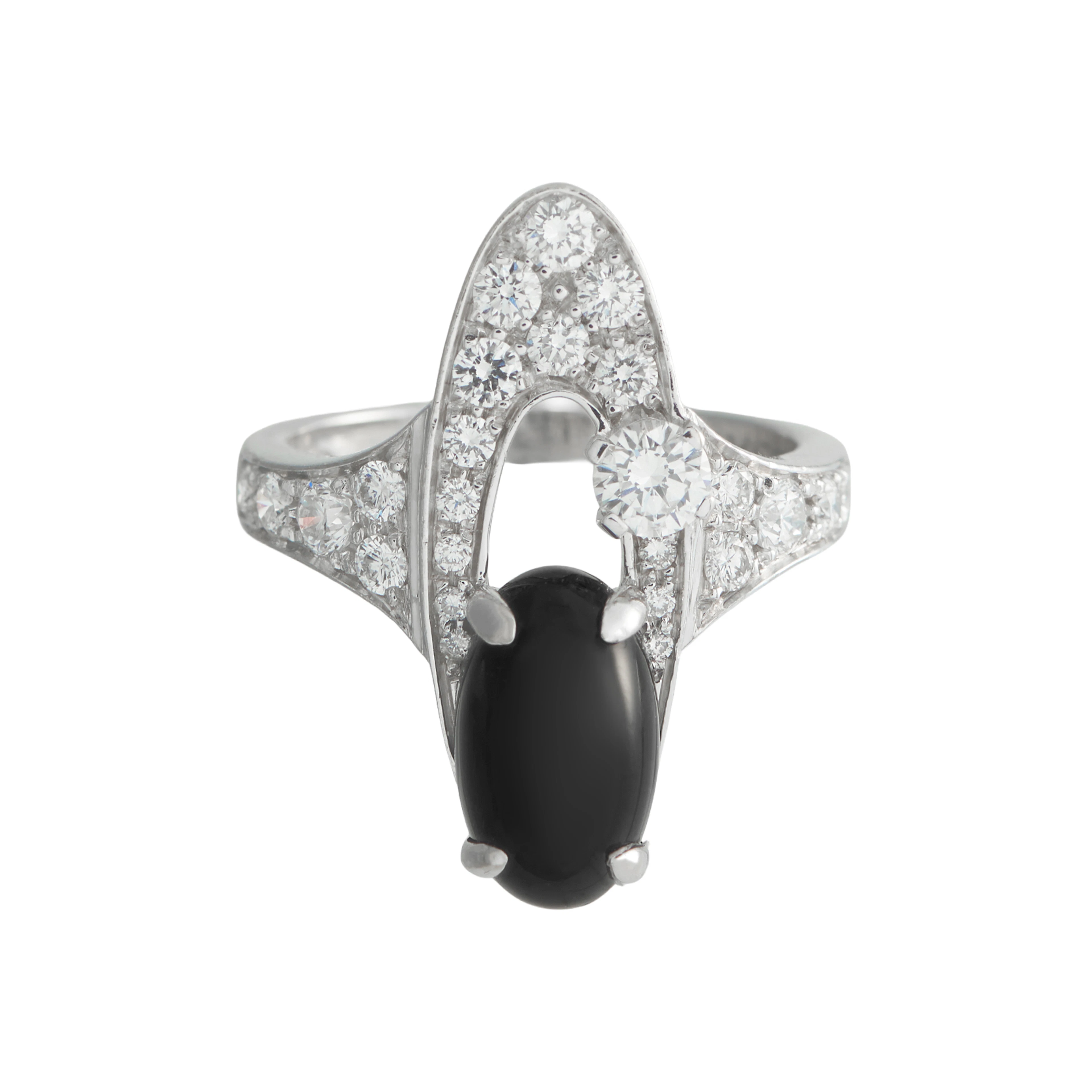White Gold, Onyx and Diamond Elysia Ring