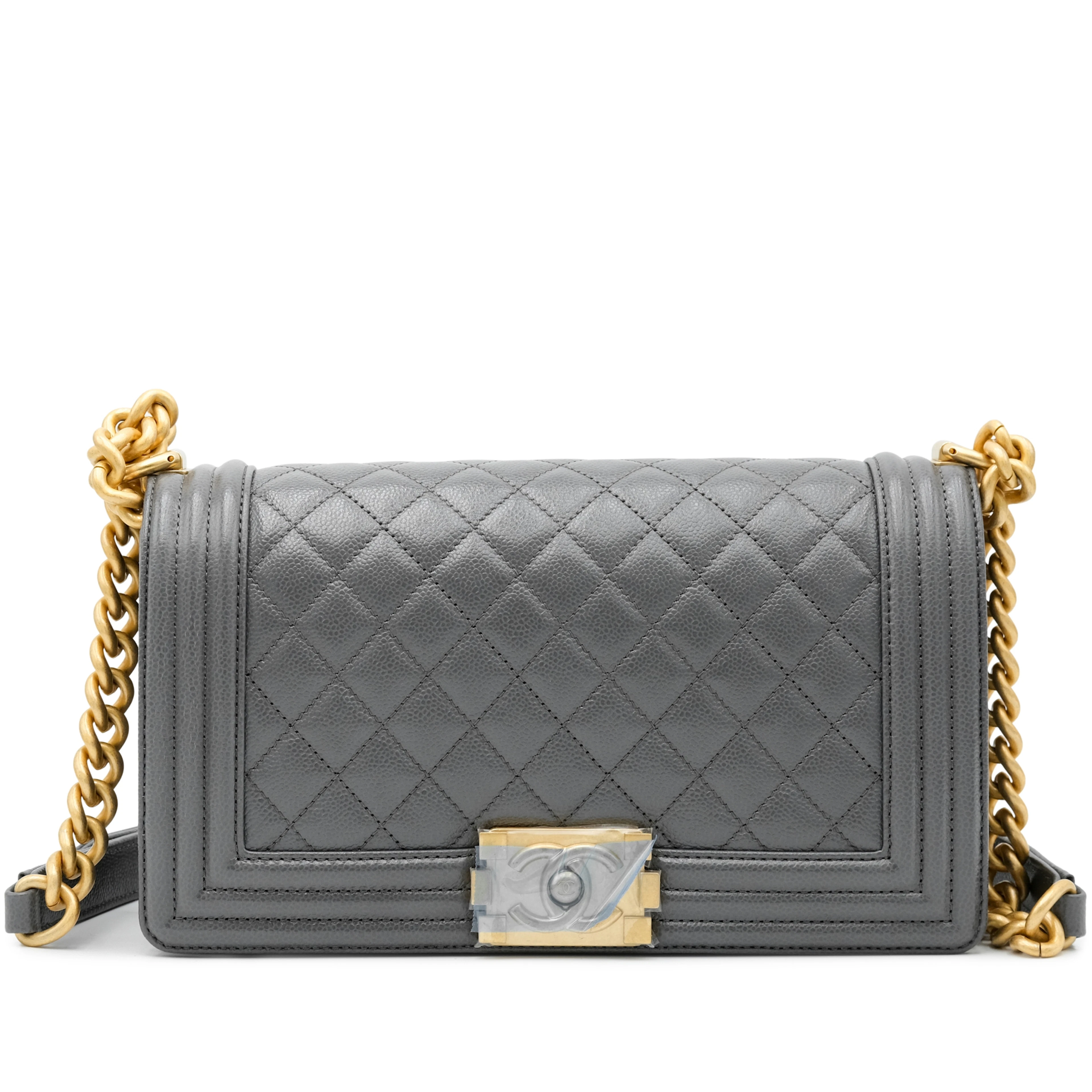 Grey Quilted Caviar Medium Boy Bag Gold Hardware, 2022