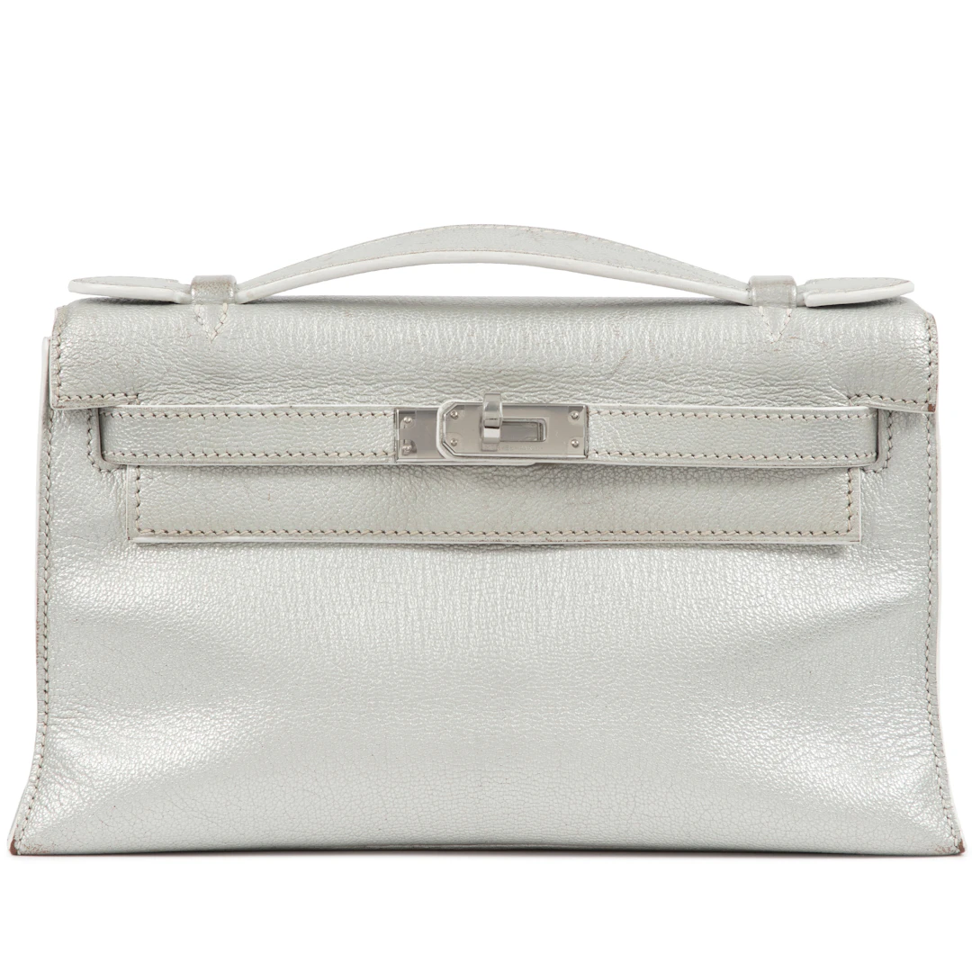 Argent Chèvre Kelly Pochette Palladium Hardware, 2015
