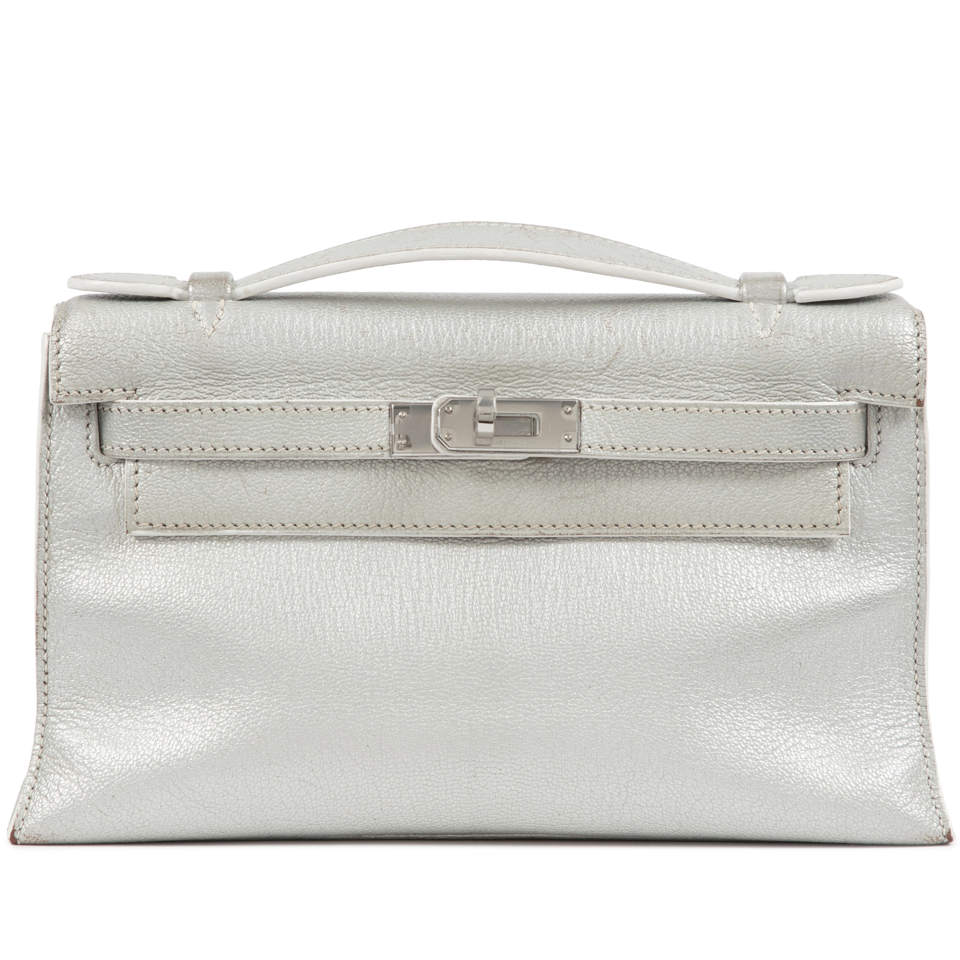 Argent Chèvre Kelly Pochette Palladium Hardware, 2015