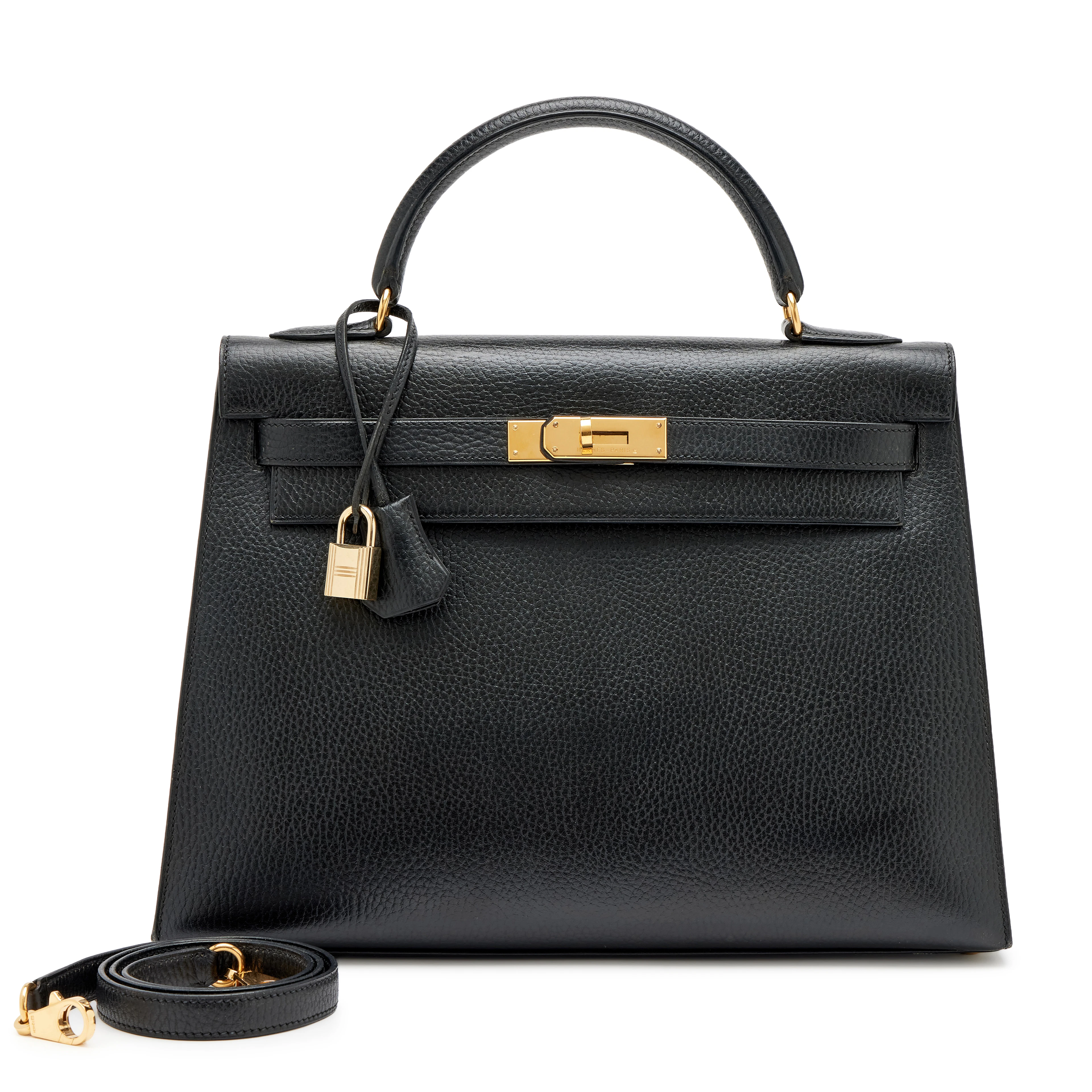 Vintage Black Ardennes Sellier Kelly 32 Gold Hardware, 1998