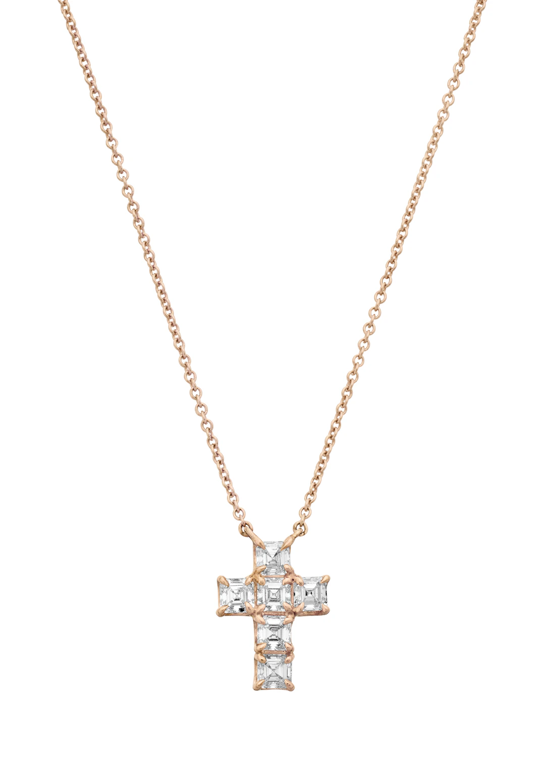 Rose Gold and Diamond Cross Pendant Necklace