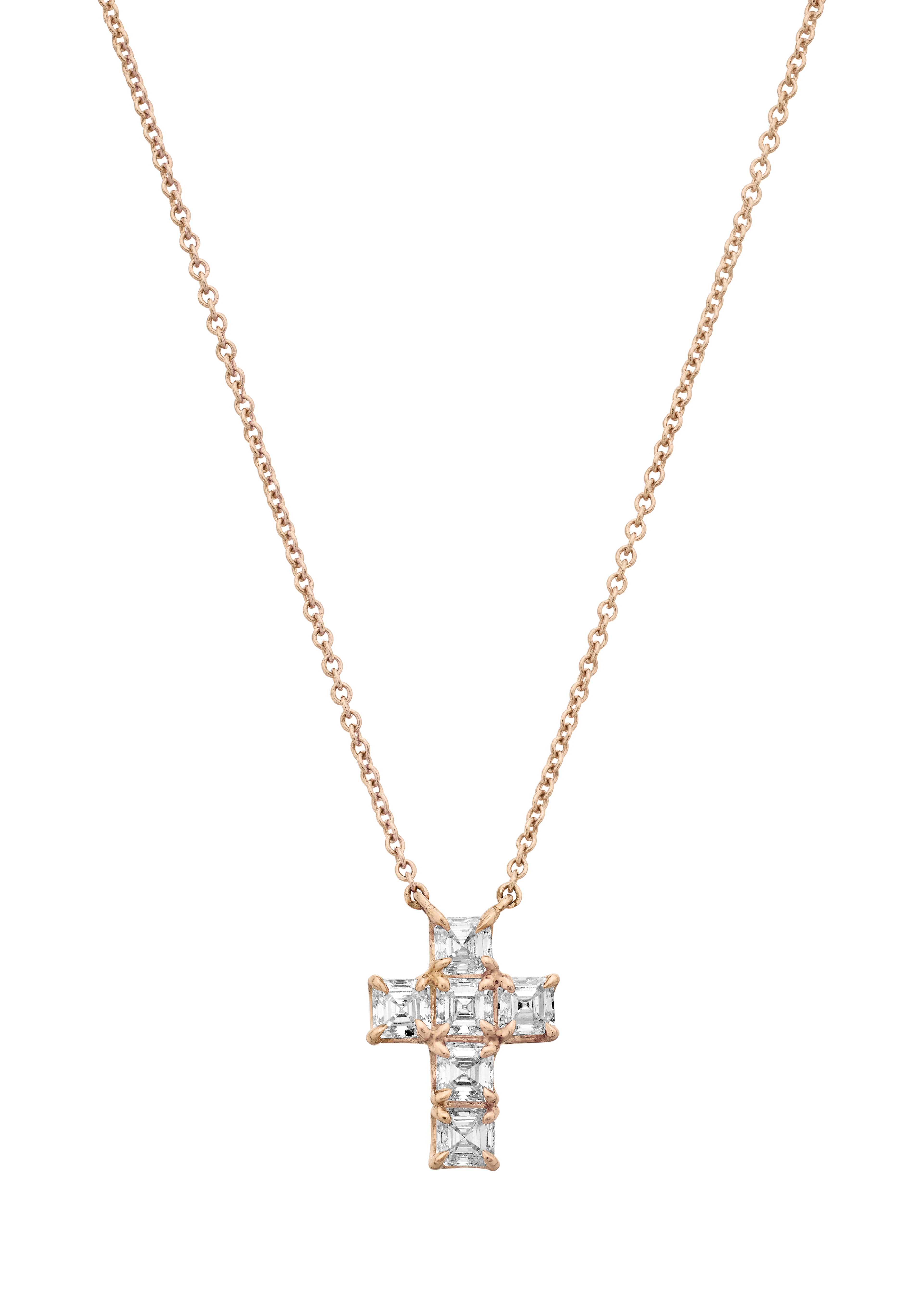 Rose Gold and Diamond Cross Pendant Necklace