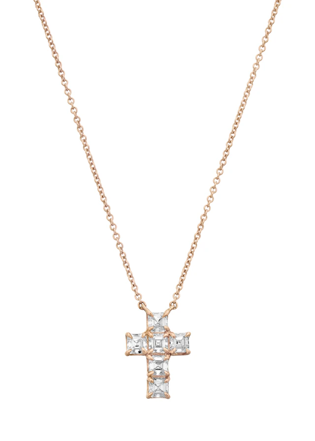 Rose Gold and Diamond Cross Pendant Necklace