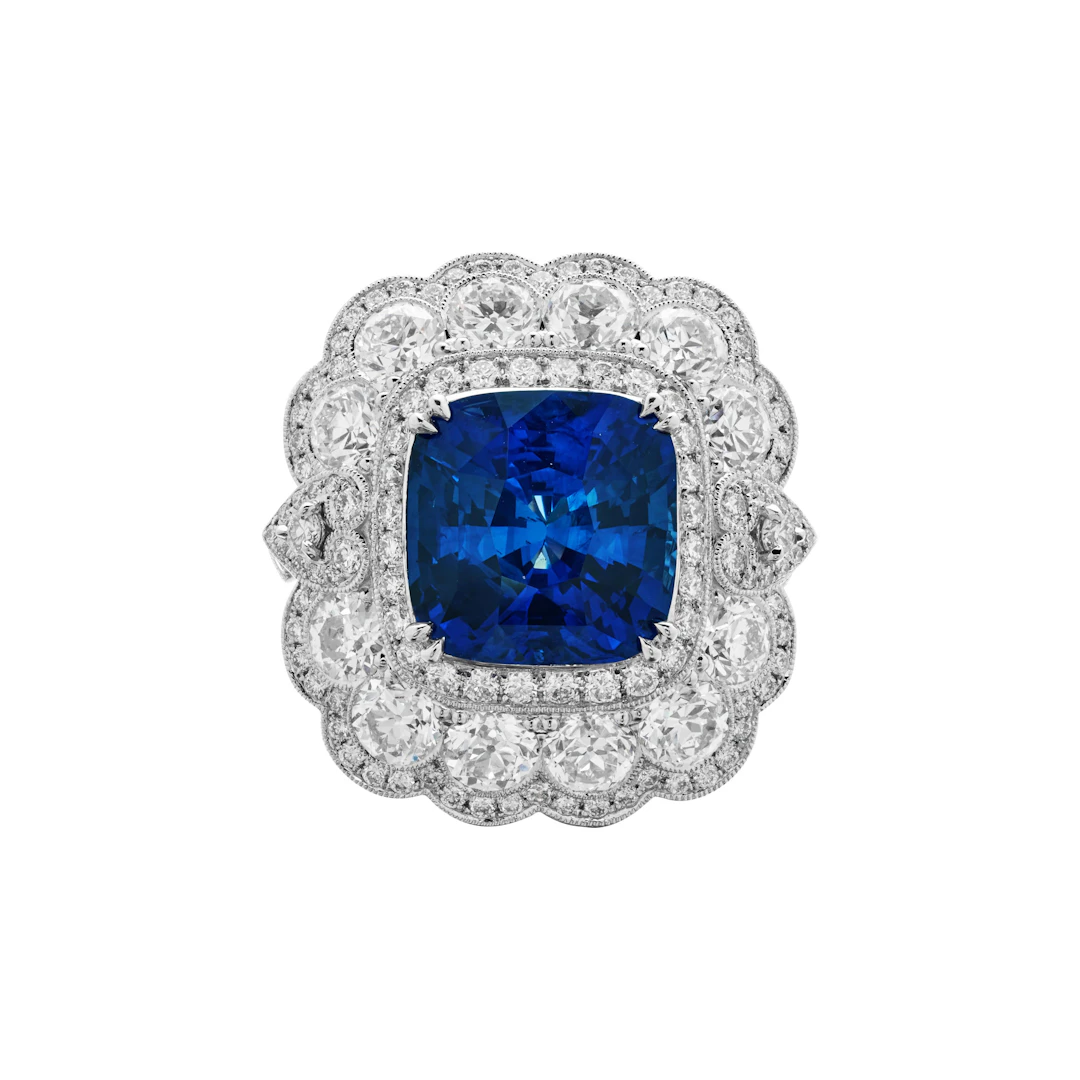 Platinum, 7.01ct Ceylon Sapphire and Diamond Ring