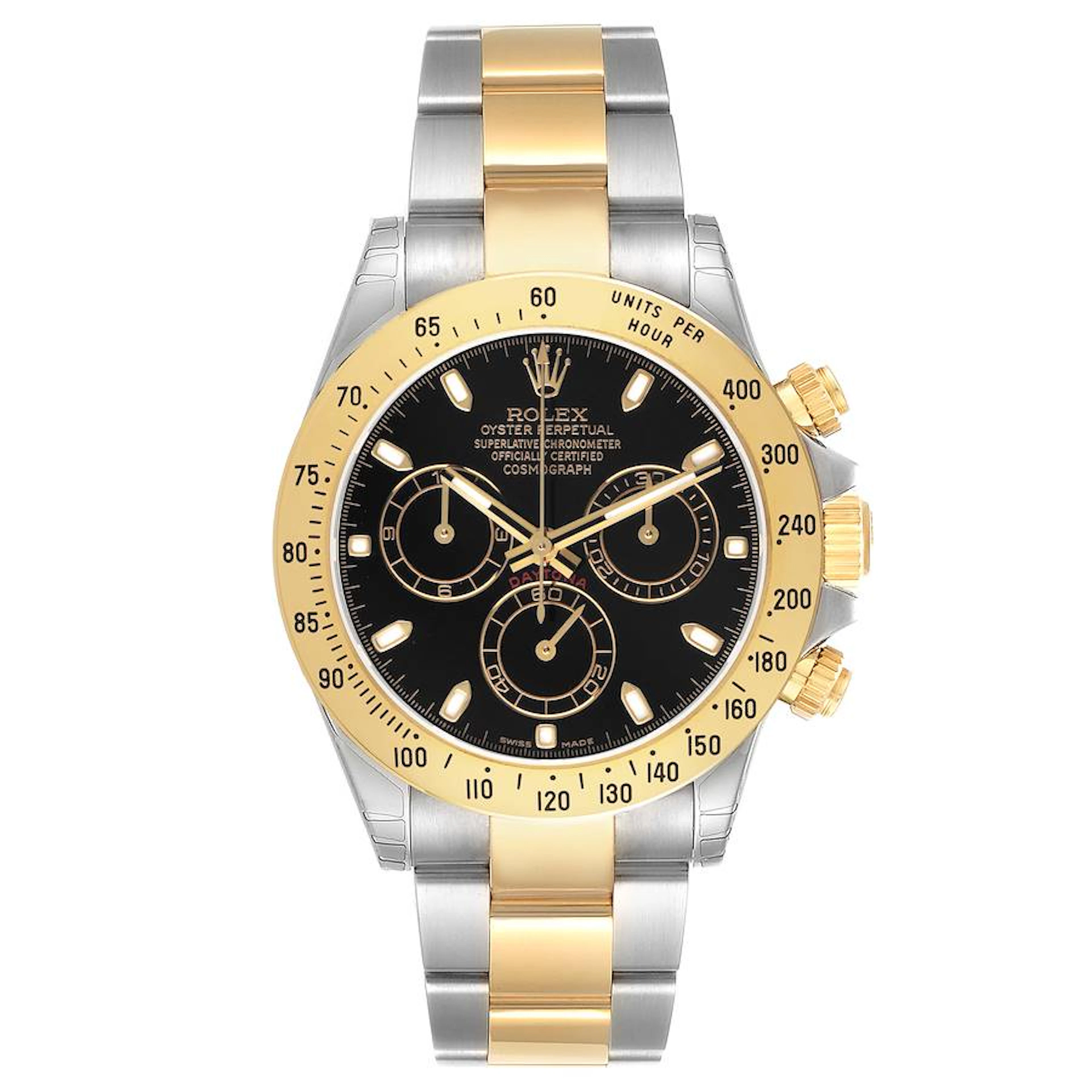 Cosmograph Daytona NOS (Reference 116523). A 40mm yellow gold stainless
