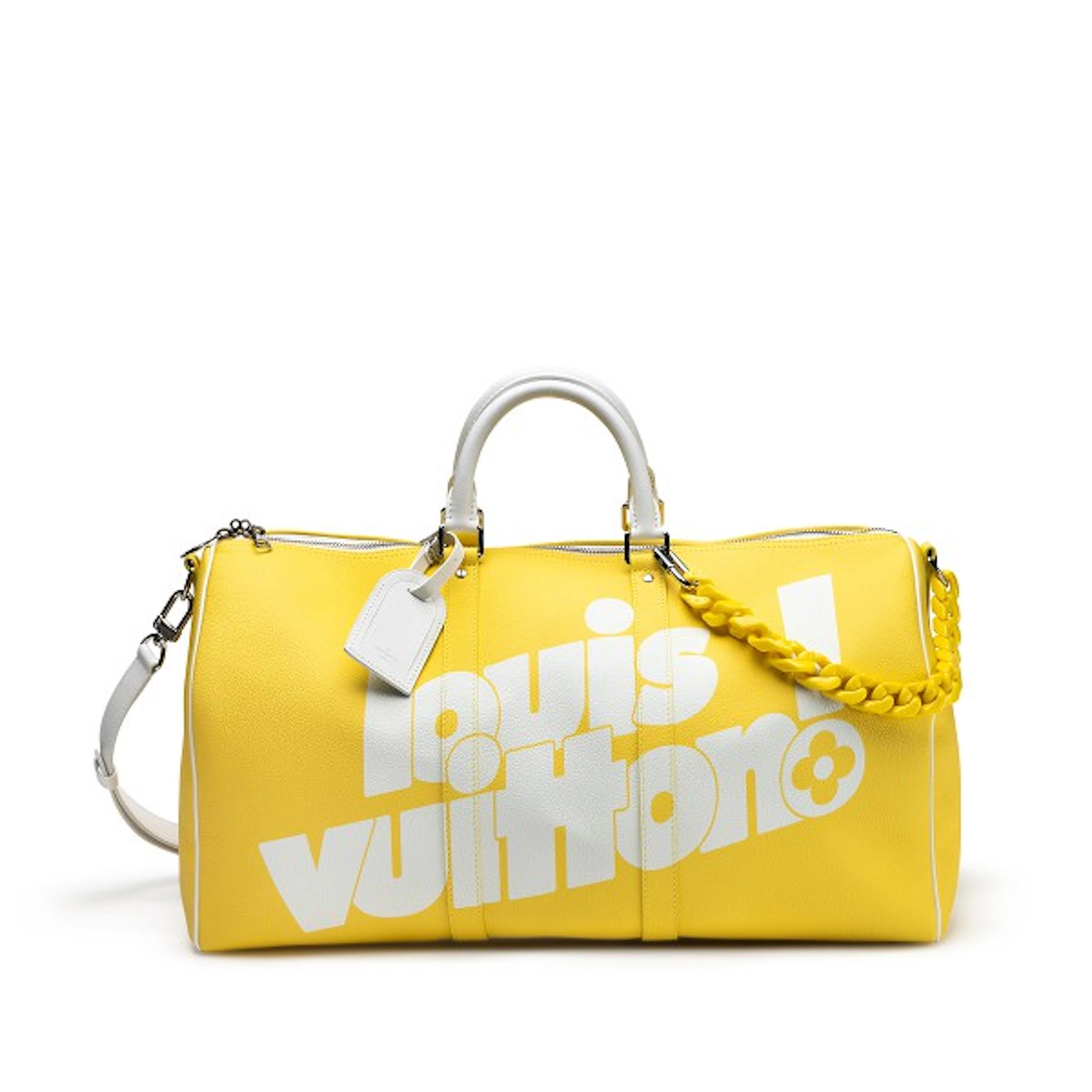 Virgil Abloh Yellow Leather Everyday LV Keepall Bandoulière 50 Silver