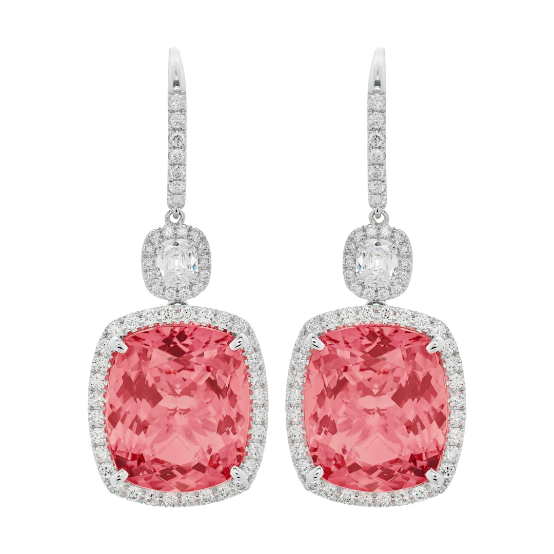 White Gold, 27.20ctw Tourmaline and Diamond Drop Earrings