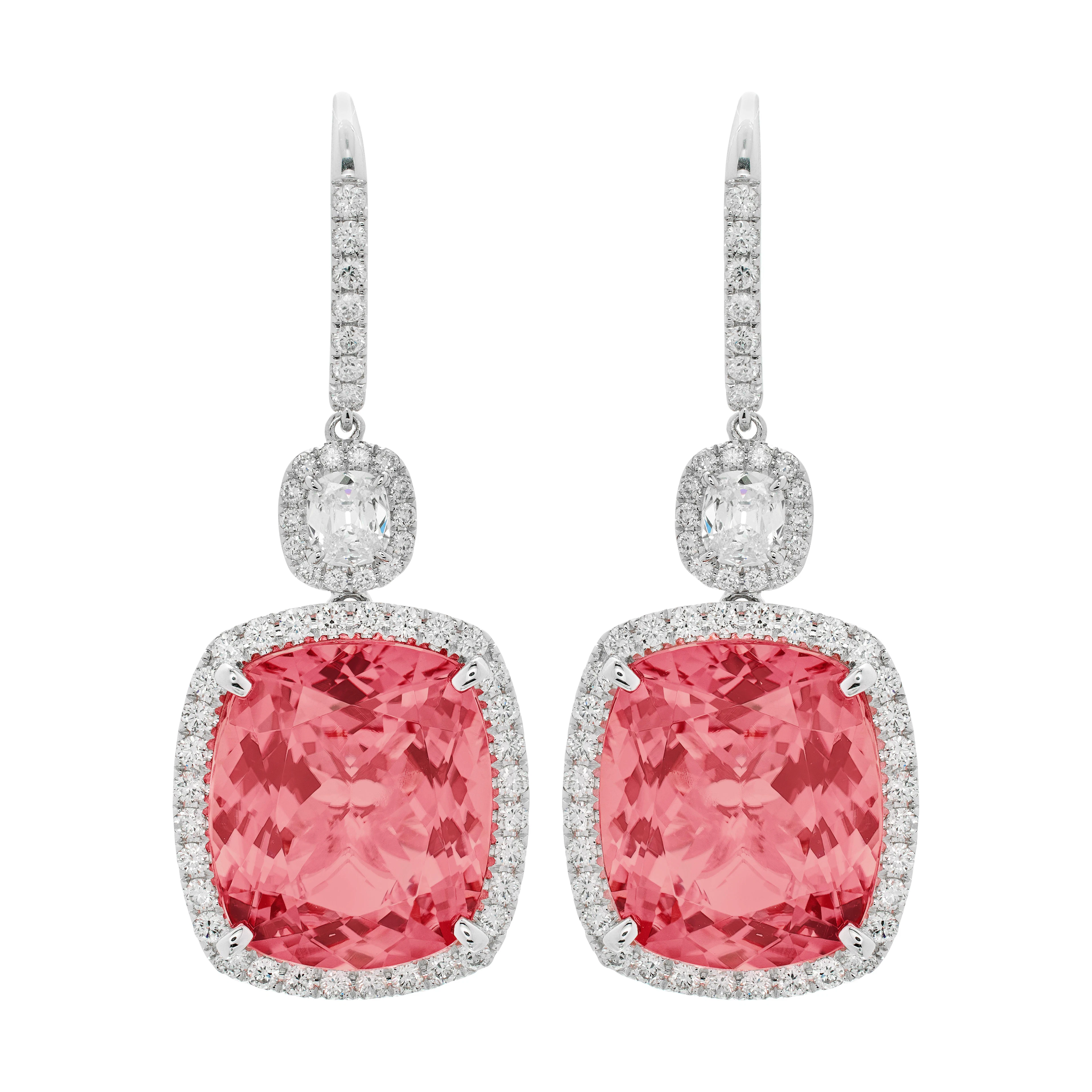 White Gold, 27.20ctw Tourmaline and Diamond Drop Earrings